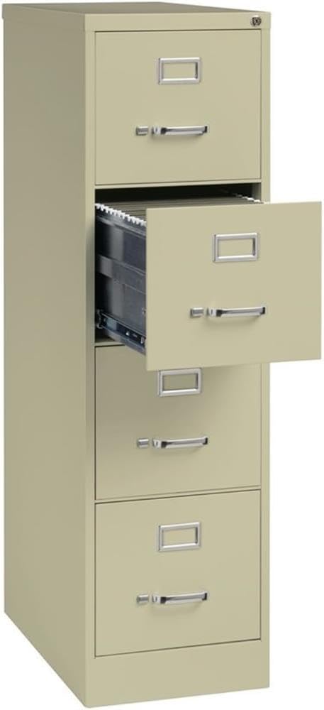 Pemberly Row 4 Drawers 52" Vertical Beige Metal Filing Cabinet Lockable Pre-Assembled Stationary Letter Size for Home, Office