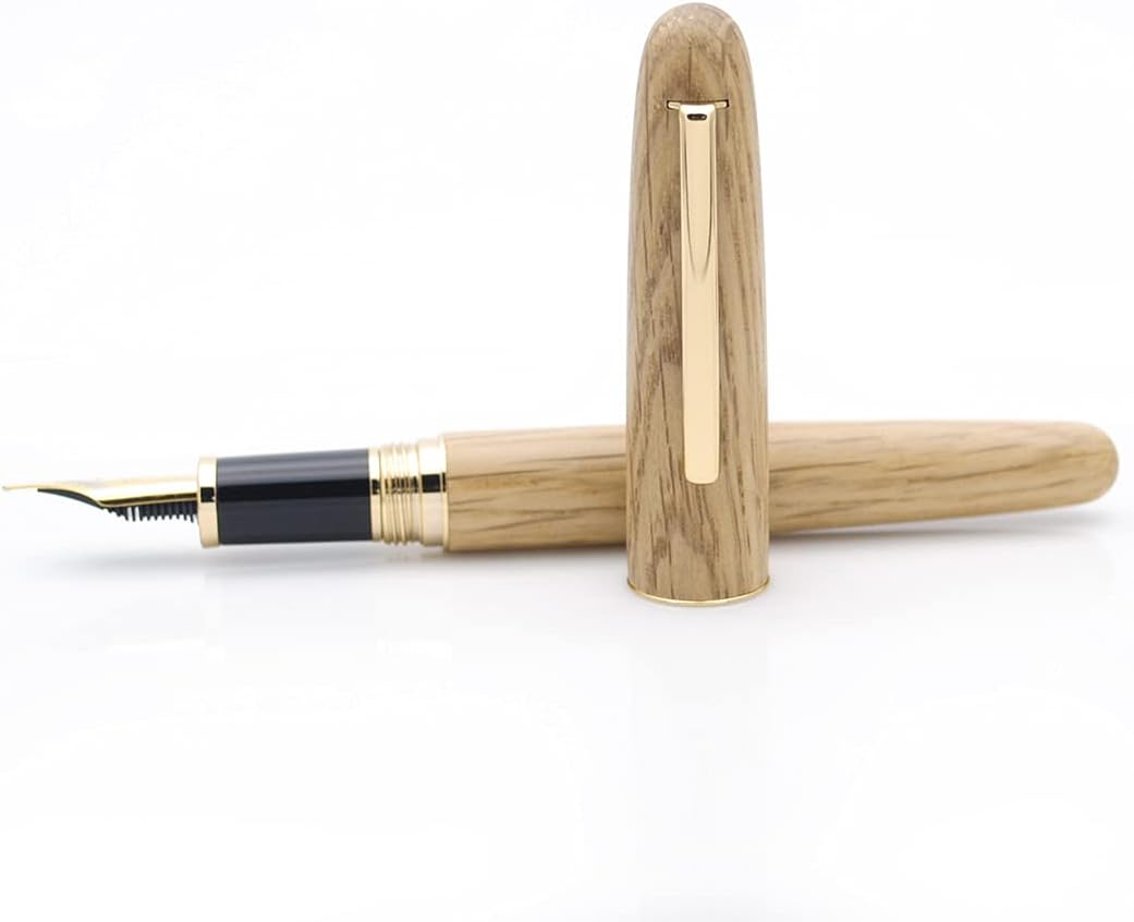 JINHAO 9036 Natural Wood Fountain Pen Handmade Ink Pen (Medium Nib 0.7mm, Oak Wood)