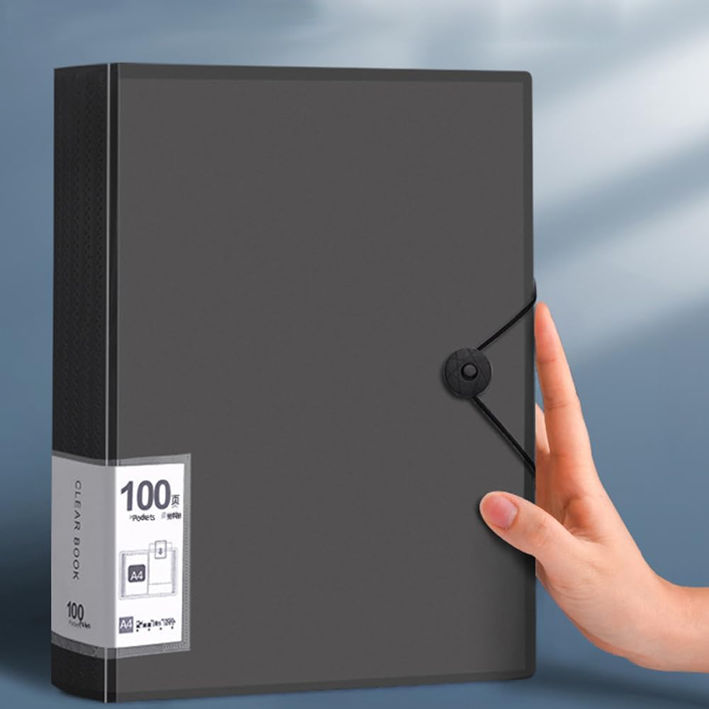 File Folder - 100 Pockets, Durable A4 Letter Size Organizer, Water-Resistant Plastic Dividers, Home/Office/School Document Holder (Black)