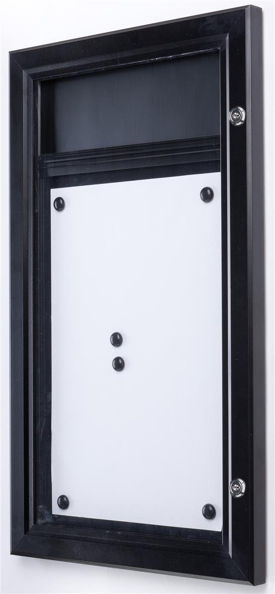 Weather Resistant, Magnetic Surface, Bulletin Board with Swing-Open Locking Door, Wall Mounted, Matte Black Finish Aluminum Frame, with Header, for Indoor Or Outdoor Use