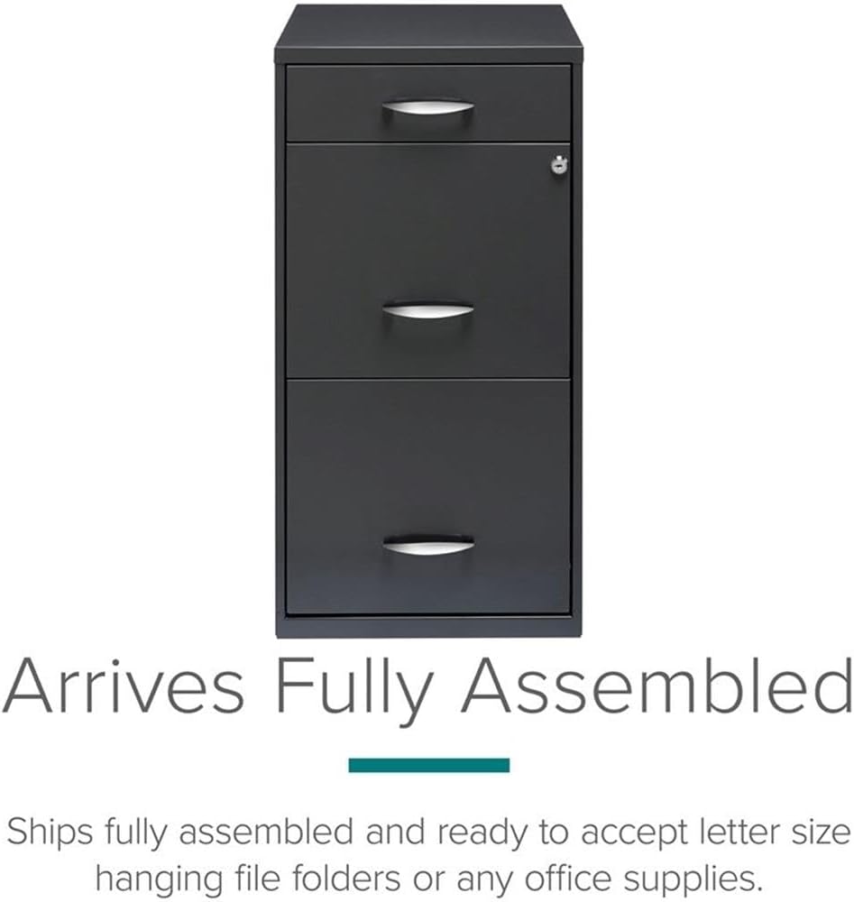 Pemberly Row 3 Drawers 27.32" Vertical Charcoal Metal Filing Cabinet Lockable Pre-Assembled Stationary Letter Size for Home, Office