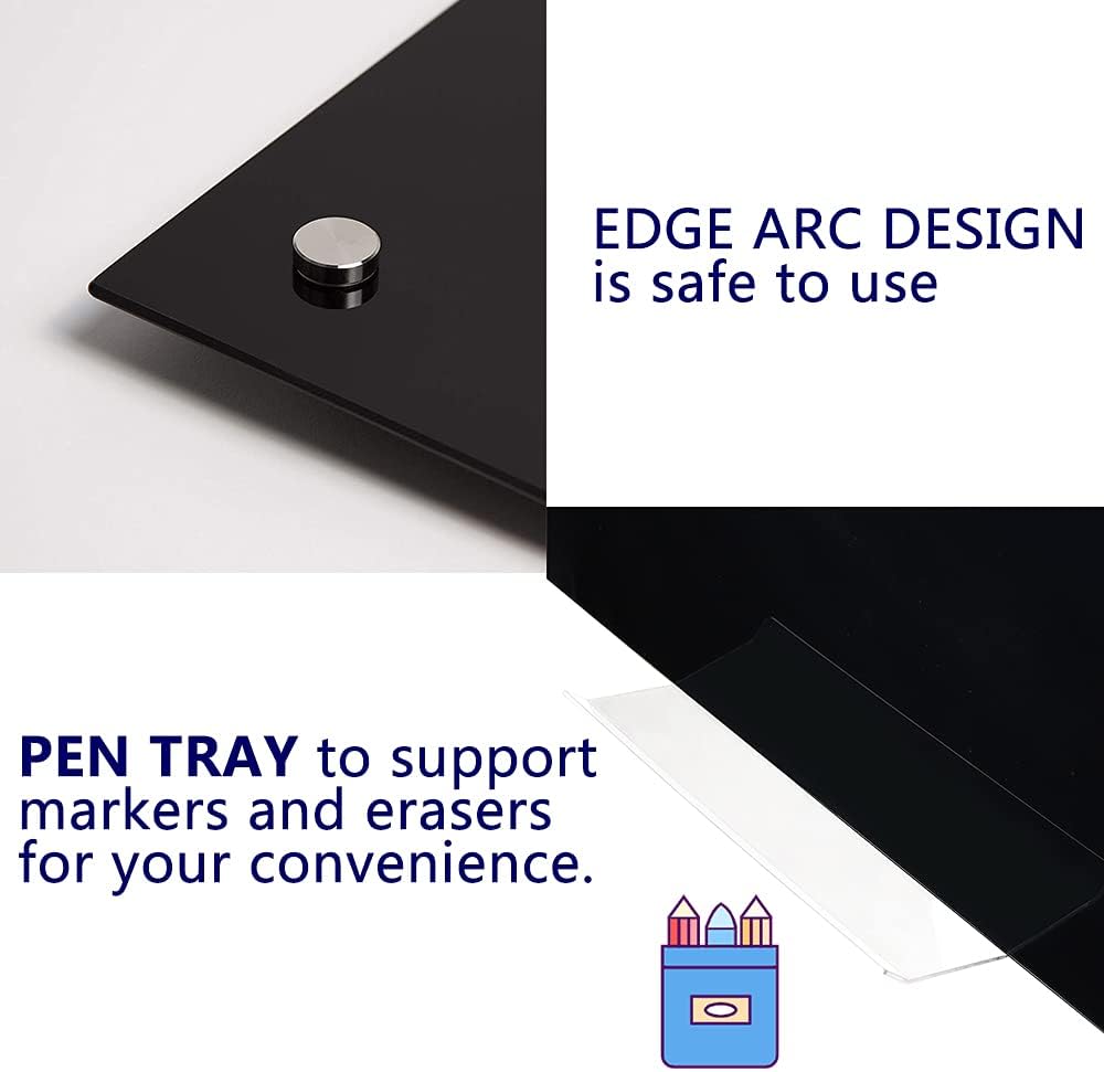 72" x 40" Black Glass Whiteboard | Frameless Magnetic Dry Erase Board with Marker Tray | Premium Frosted Glass Surface - Wall Mounted for Office, Conference Room & Home