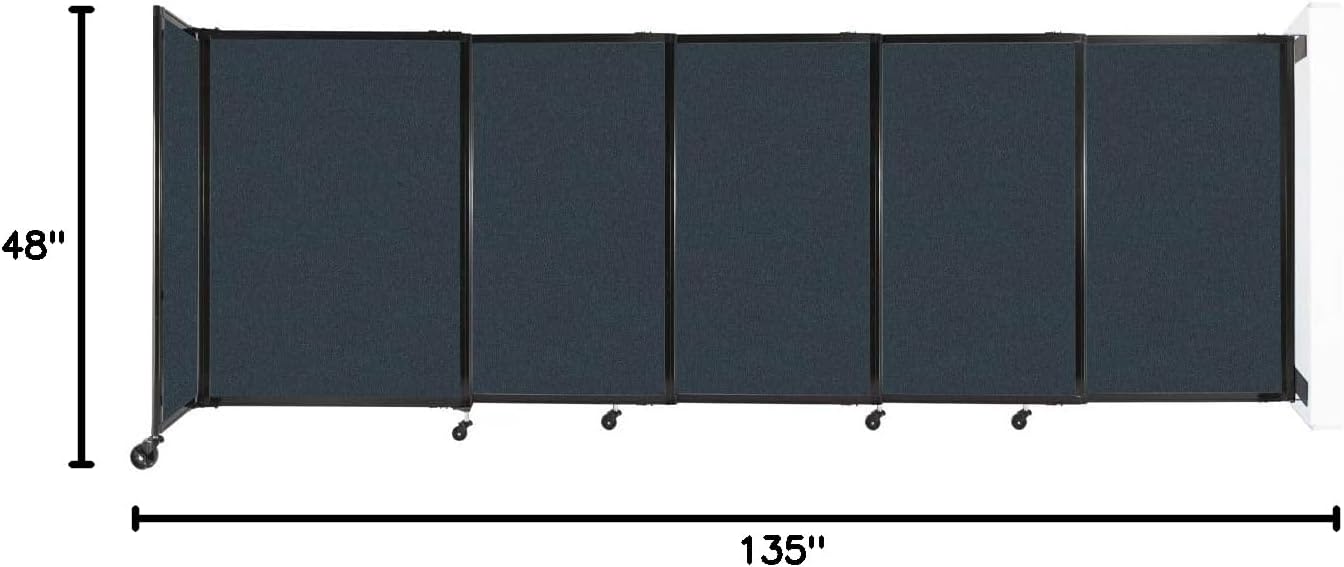 Wall-Mounted Sliding StraightWall Room Divider | Adjustable Widths | Locking Wheels | Room Separator | Up to 11'3" Wide x 4' Tall Blue Spruce Fabric Panels