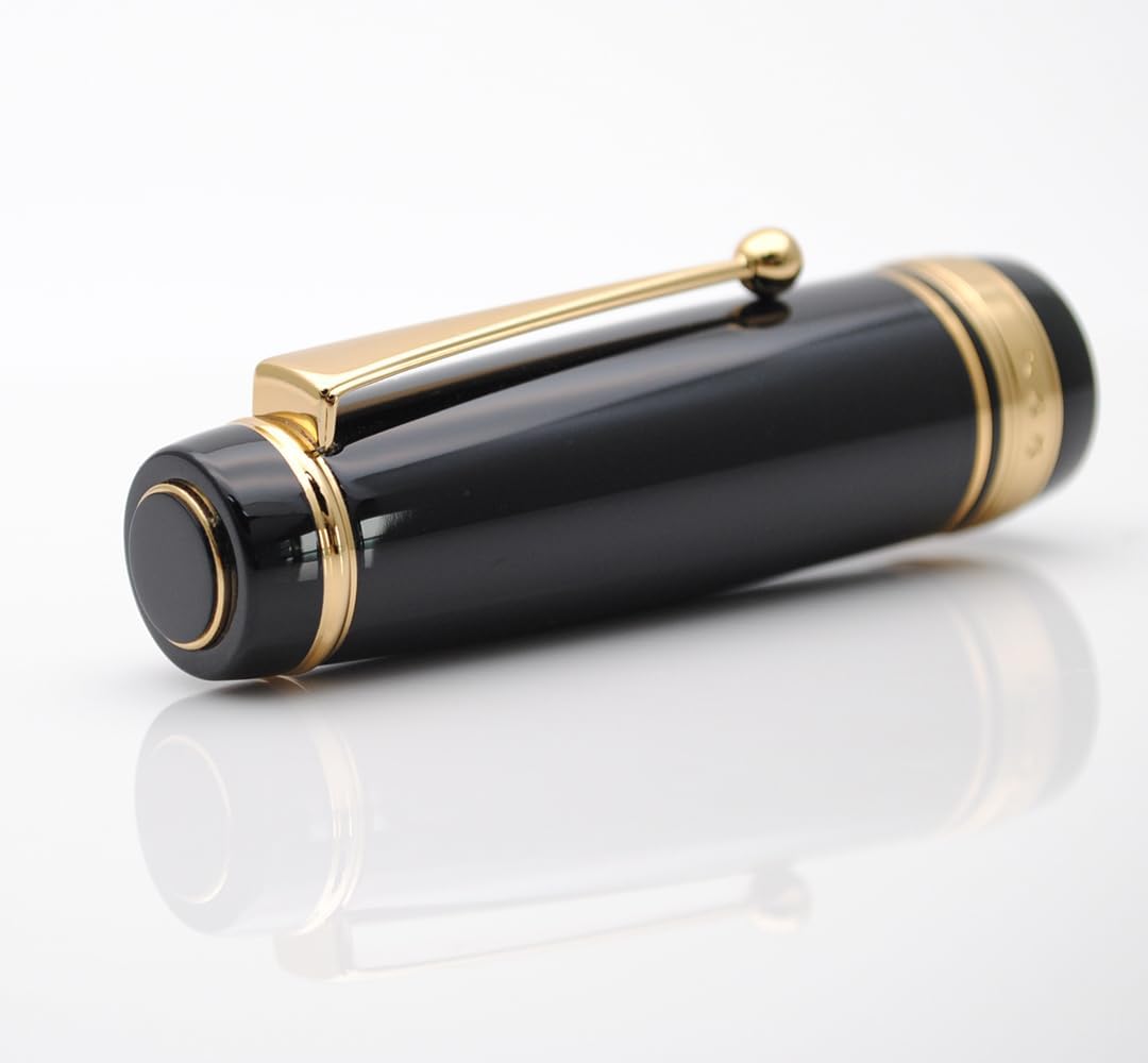 Metal Big Fountain Pen, Medium Nib 0.7mm, Includes Ink Converter & 5 Cartridges, Glossy Piano Painted Finish (Black)