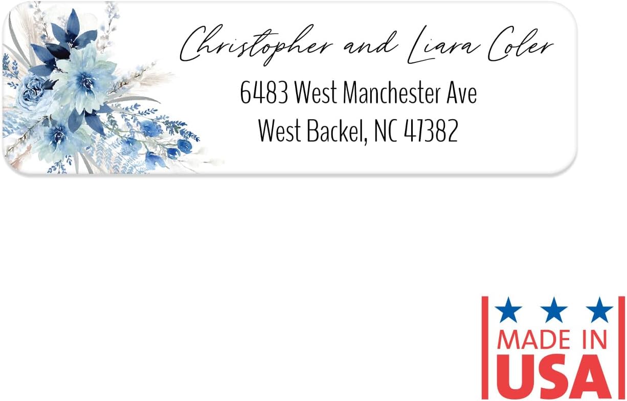 Blue Floral Rolled Address Labels / 250 Personalized Return Address Labels/Designer Address Stickers in Elegant Plastic Dispenser