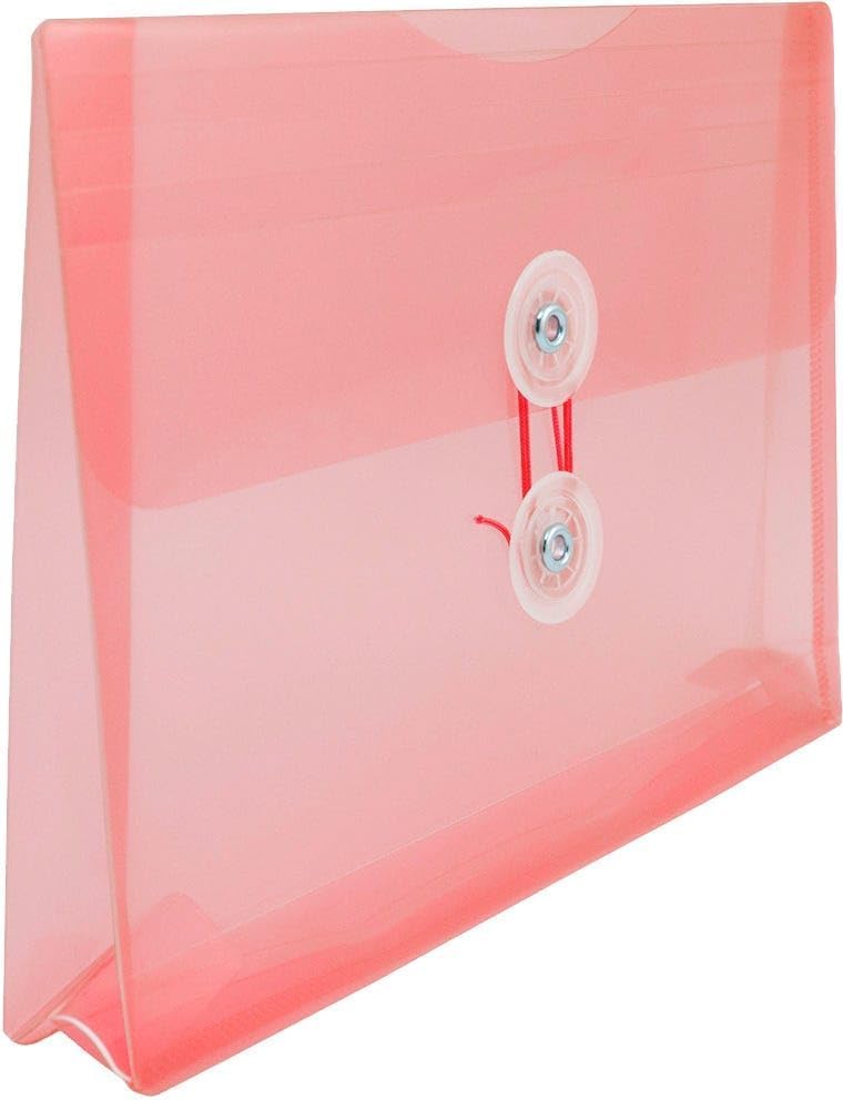 JAM PAPER Plastic Envelopes with Button & String Tie Closure - Index Size - 5 1/2 x 7 1/2 - Pink/Light Red - 3/Pack