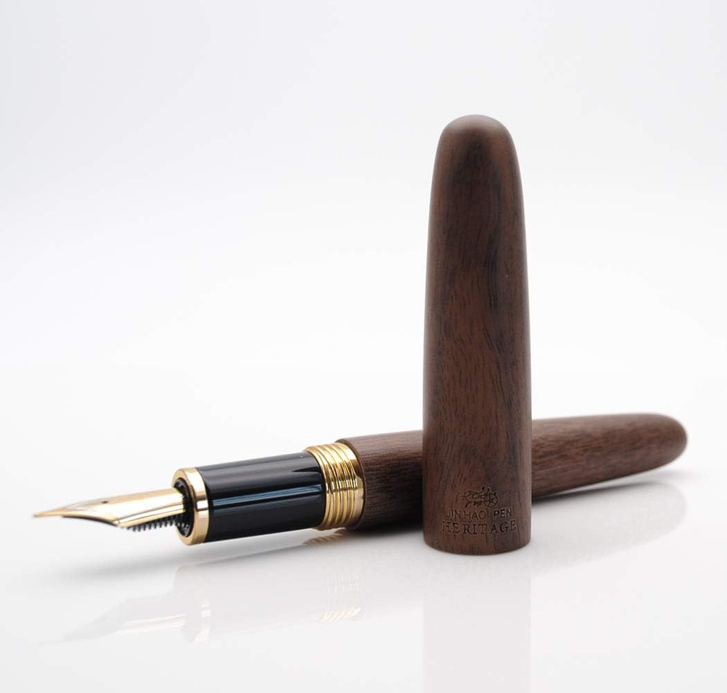 JINHAO 9056 Natural Wood Fountain Pen Handmade Ink Pen (Peach Wood, Medium Nib 0.7mm)