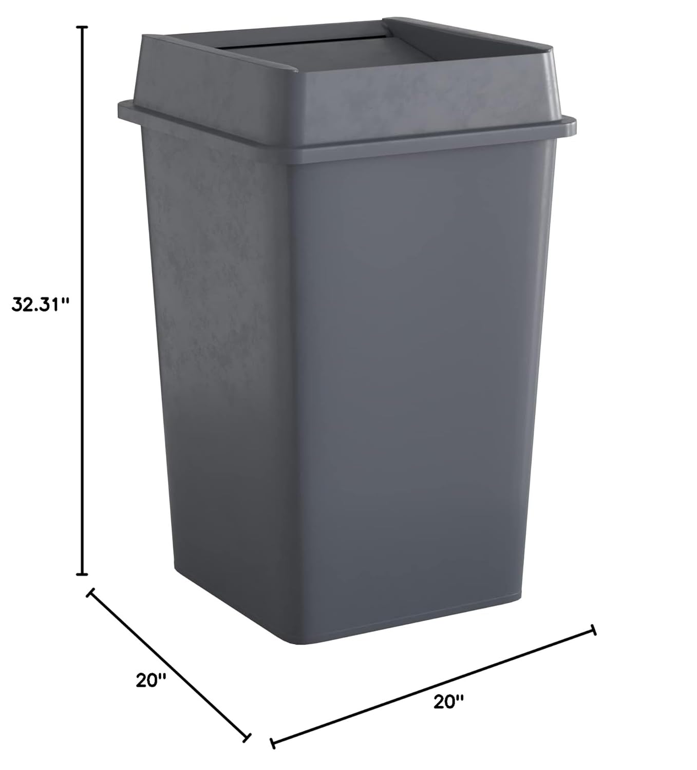 35 Gallon Grey Square Commercial Trash Can with Lid