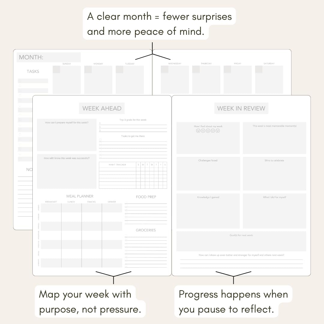 Pland Studio 90-Day Planner Journal β Undated Daily Goal Organizer in Alabaster Linen | Gratitude Journal, Habit Tracker, Vision Board, and Reflection Pages for Mindful Planning