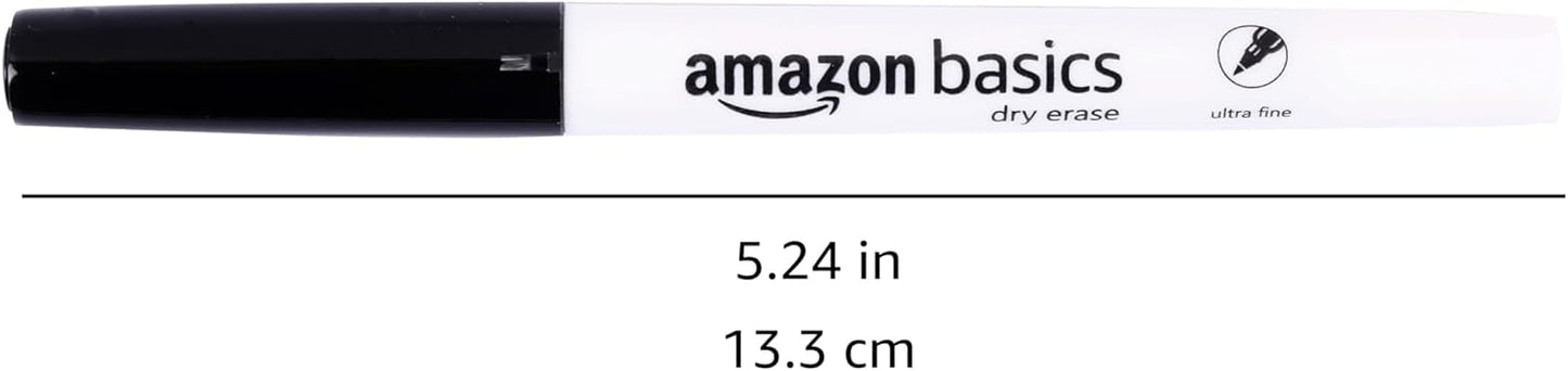 Amazon Basics Low Odor Ultra Fine Tip Dry Erase White Board Markers, Black, 12-Pack