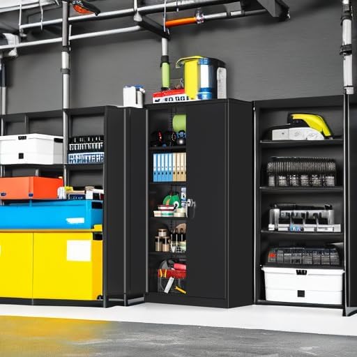 INTERGREAT Garage Storage Cabinets with Lock,72" H Metal Storage Cabinet with Doors and Adjustable Shelves, Steel Tool Cabinet for Garage, Office, Warehouse, School, Black