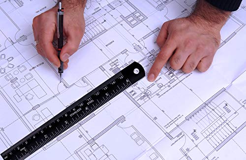 Metal Ruler Kit 12 Inch and 6 Inch, Stainless Steel Rulers with Centimeters, Millimeters, Inches and Conversion Table for Office and School, Easy to Read Metric Rule Set, 2 Pack