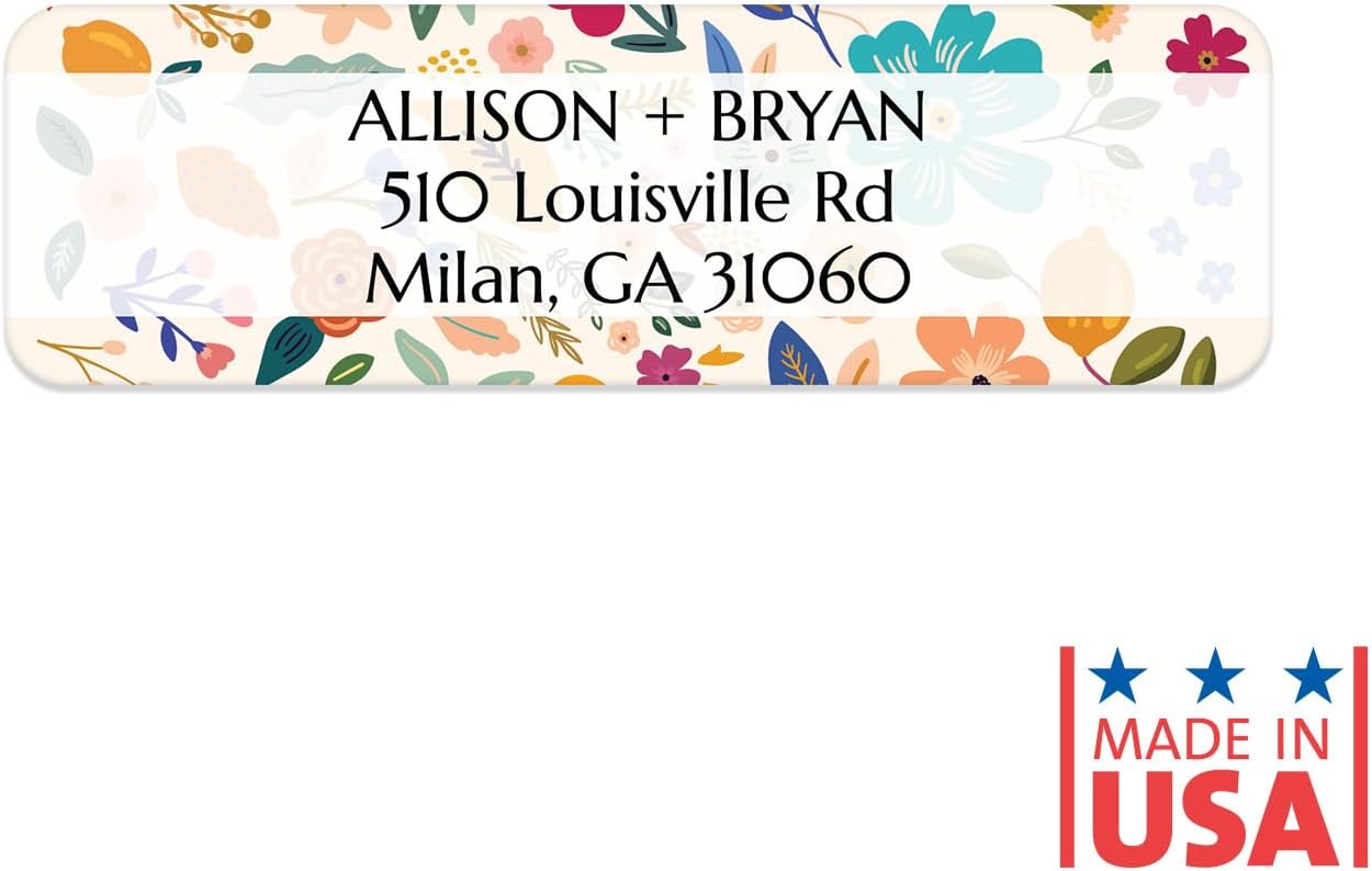 Multicolored Floral Print Rolled Address Labels / 250 Personalized Return Address Labels/Designer Address Stickers in Elegant Plastic Dispenser