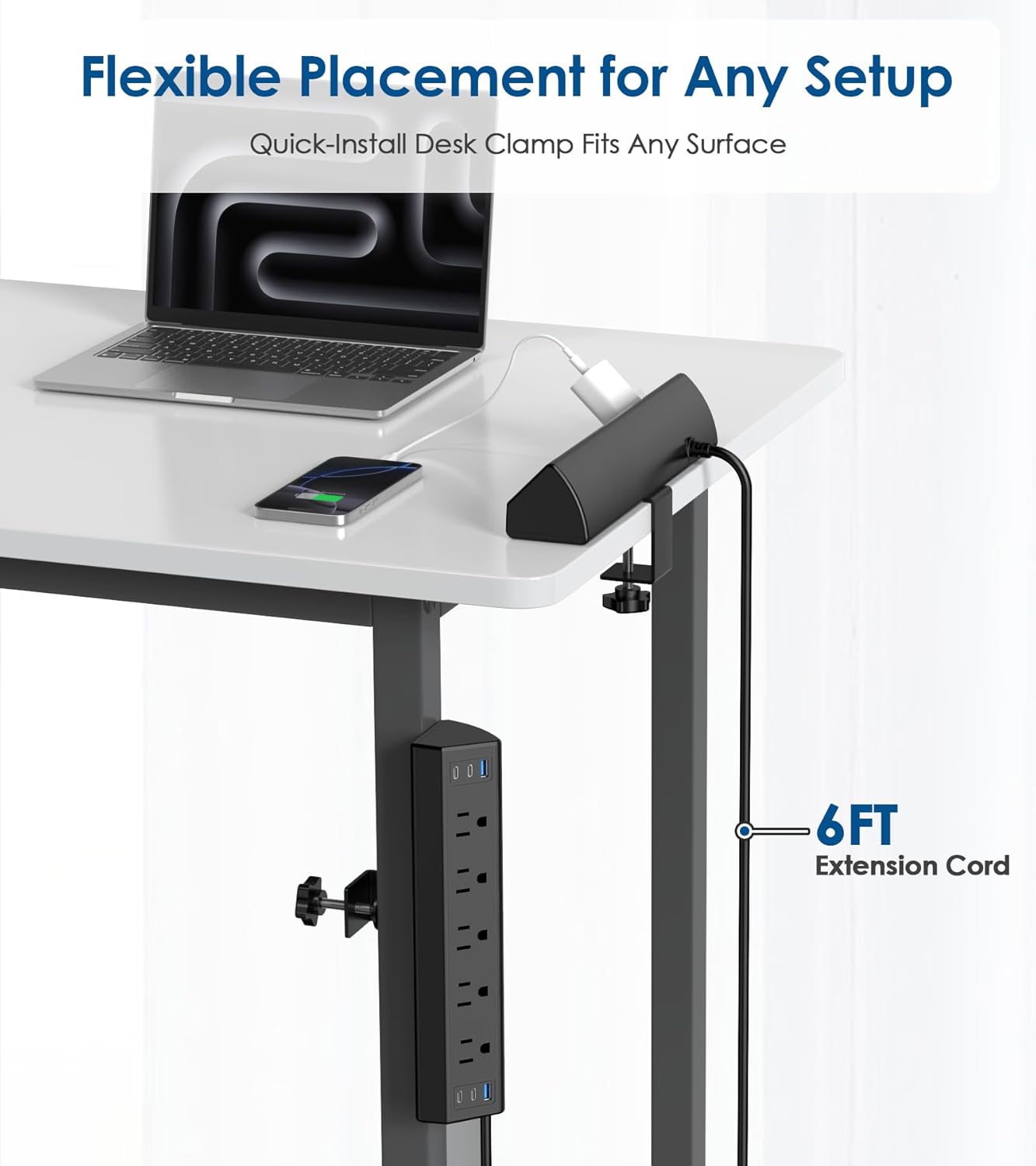 Jgstkcity Desk Clamp Power Strip USB C,40W Total Fast Charging Station,4 PD 20W USB C Ports,Desk Edge Mount Surge Protector,5 Outlets,Fit 1.96" Tabletop Edge,ETL Listed