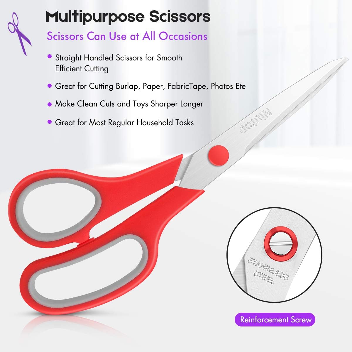 Scissors Bulk Set of 50-Pack, Niutop 8" Multipurpose Sharp Sewing Craft Fabric Scissors for Office Home High/Middle School Student Office Teacher Art Supplies, Soft Comfort-Grip Right/Left Handles