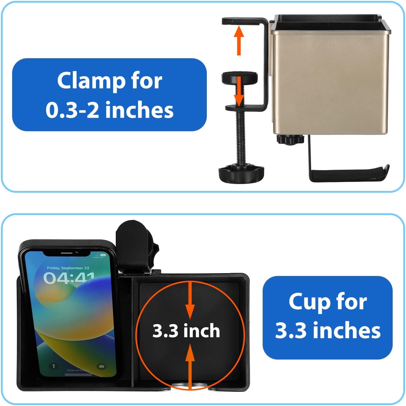 ROSLINE 3-in-1 Clip-on Desk Organizer - Pen, Headphone, and Cup Holder for Expanding Office and Gaming Space (Champagne)