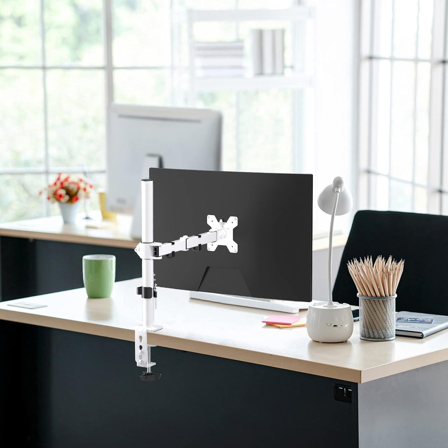 Suptek Single Monitor Arm Desk Mount Fully Adjustable Monitor Stand for 1 / One Screen up to 13" to 32" Extra Tall 15.75 inch Pole,VESA 75x75mm or 100x100mm,White (MD9421W)
