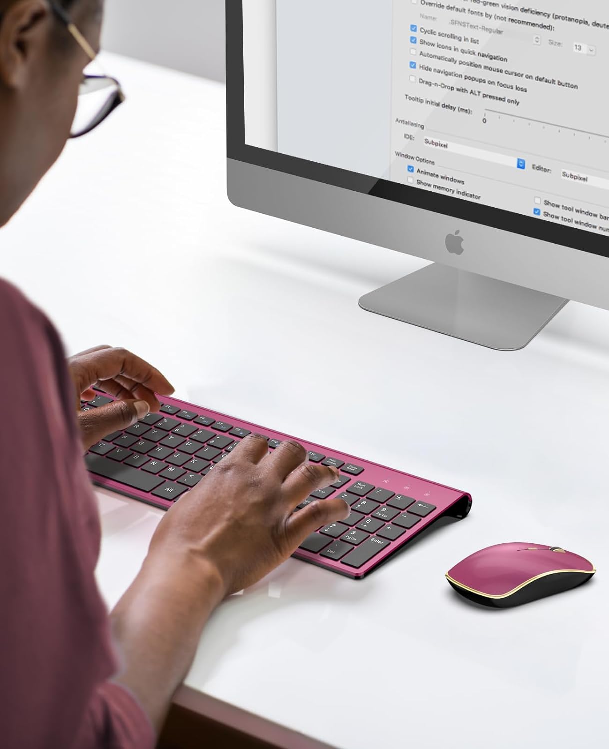 Wireless Keyboard Mouse Combo,J JOYACCESS 2.4G Compact and Ultra Slim Wireless Keyboard and Mouse for Windows, Computer, Desktop, PC, MacBook Air, Laptop-Wine Red