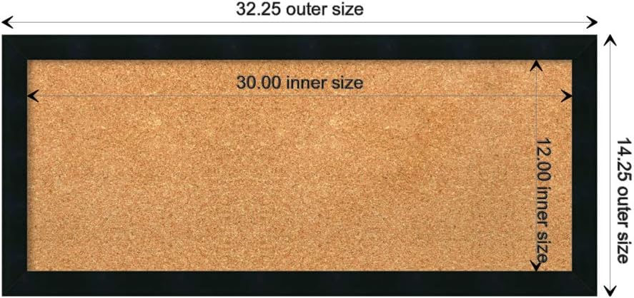 Amanti Art Natural Cork Board for Wall, 14x32 Vision Board with Black Wood Frame, Medium Corkboard Office Decor for Home Organization, Modern Contemporary Corkboard Pinboard to display items for home