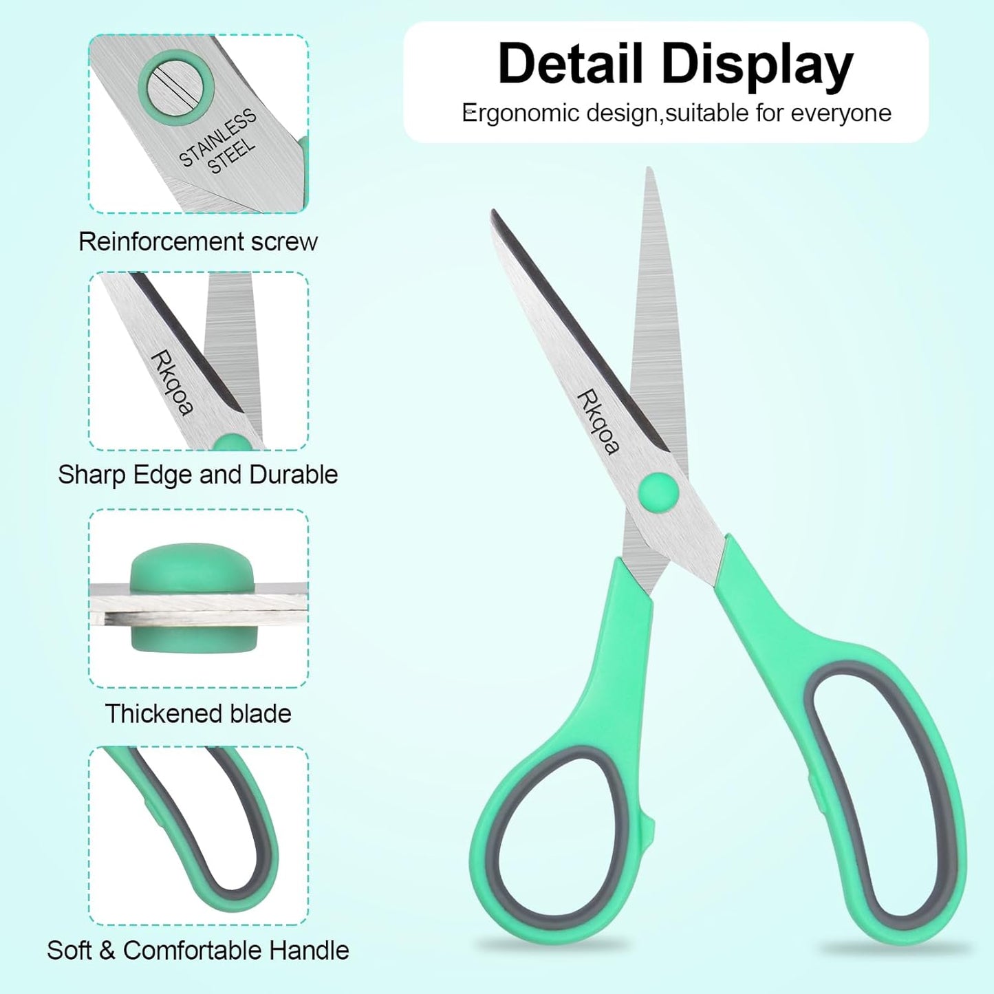 Red Scissors Bulk, Rkqoa 8" All Purpose Scissors Pack of 6- High Performance and Designed for Comfort and Cutting - Sharp to Cut but Soft to Hold. Perfect for Art, Crafts and the Office