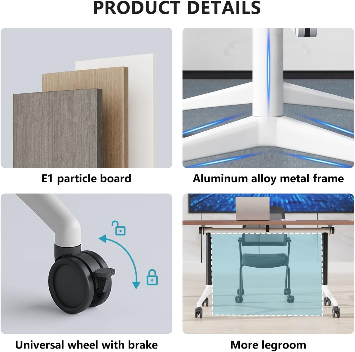 Conference Room Table, Folding Conference Tables,Thicken Grey Tabletop,Flip Top Wooden Seminar Meeting Room Table for Conference Room Offices (2, Black Drawer, 55.1”)