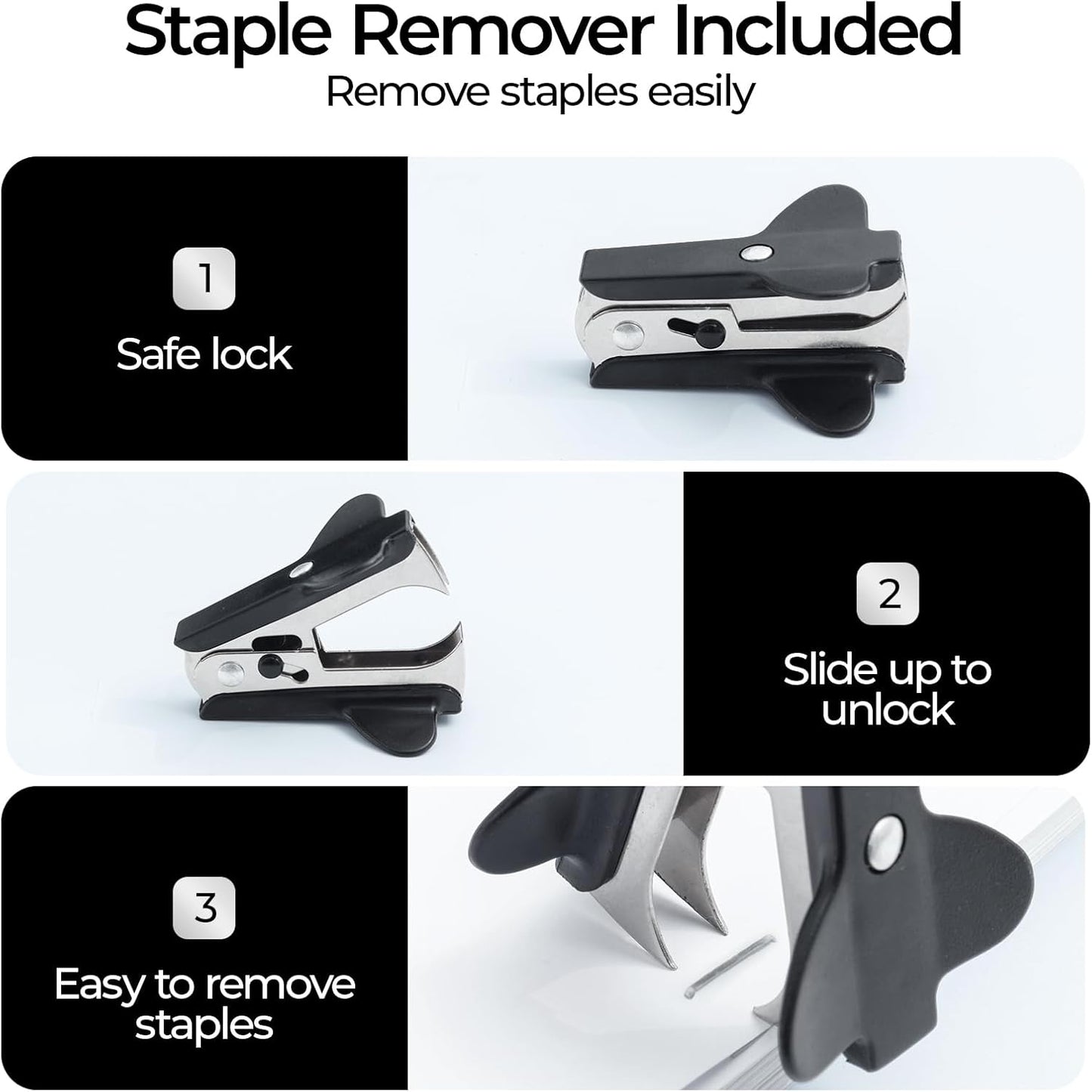 M&G Effortless Stapler 50 Sheet Capacity One-Touch Stapling, Heavy Duty Desktop Stapler Includes 1000 Staples and Remover, Portable Handheld Staplers for Home & Office (White)