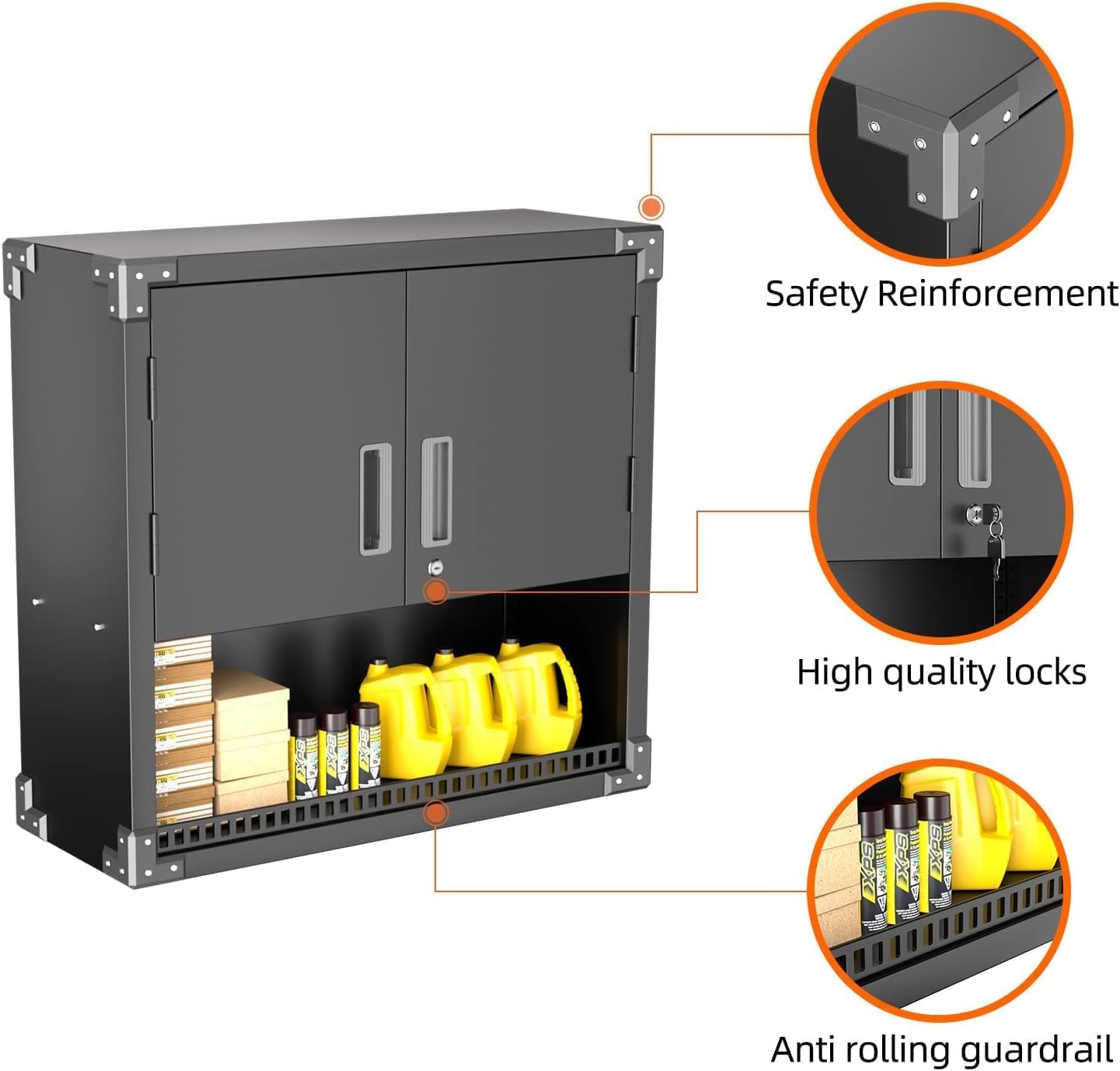 INTERGREAT Metal Wall Storage Cabinet with Locking Door and Adjustable Shelves, 31" Black Wall-Mounted Tool Cabinet for Garage,Warehouse,Office,Basement