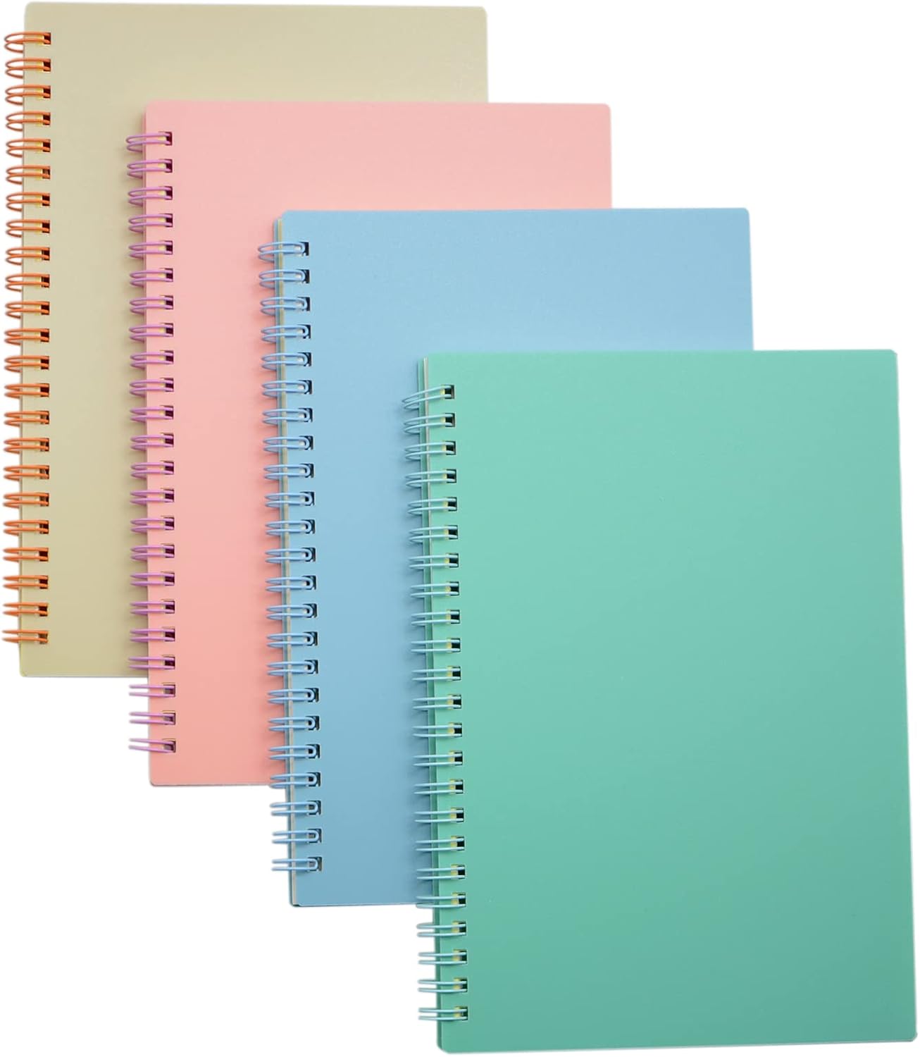 Yansanido Spiral Notebook, 4 Pcs A5 Thick Plastic Hardcover 8mm Ruled 4 Color 80 Sheets -160 Pages Journals for Study and Notes (Light Pink,Light Green,Light Blue,ivory, A5 5.7" x 8.3"-Ruled)