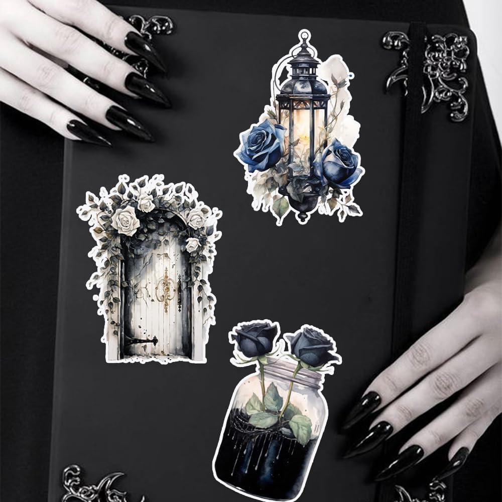 Dark Aesthetic Stickers 80 Pcs, Black Rose Stickers Goth Style Scrapbook Supplies, Water Bottle Vinyl Waterproof Sticker for Bullet Journal Laptop Skateboard Computer Guitar