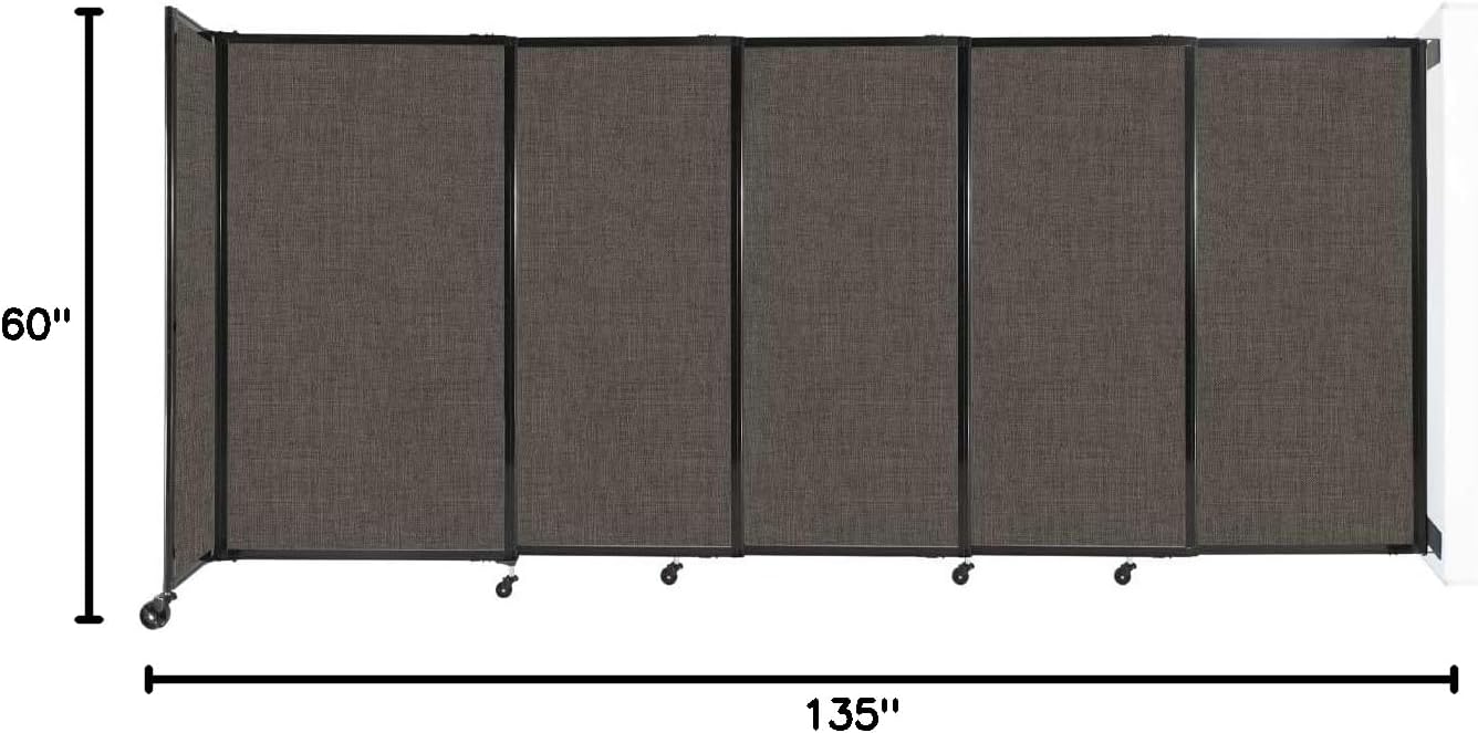 Wall-Mounted Sliding StraightWall Room Divider | Adjustable Widths | Locking Wheels | Room Separator | Up to 11'3" Wide x 5' Tall Mocha Fabric Panels