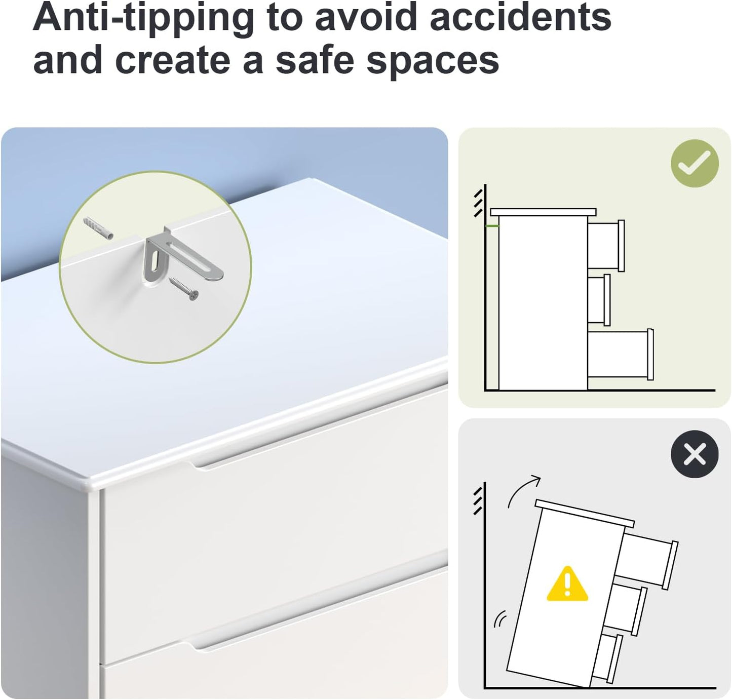 Gizoon 3 Drawers Chest, Bedroom Drawer Dresser with Large Storage Capacity, Embedded Handle, and Sturdy Anti-Tripping Device, Modern Design Cabinet for Hallway, Office, Living Room (White)