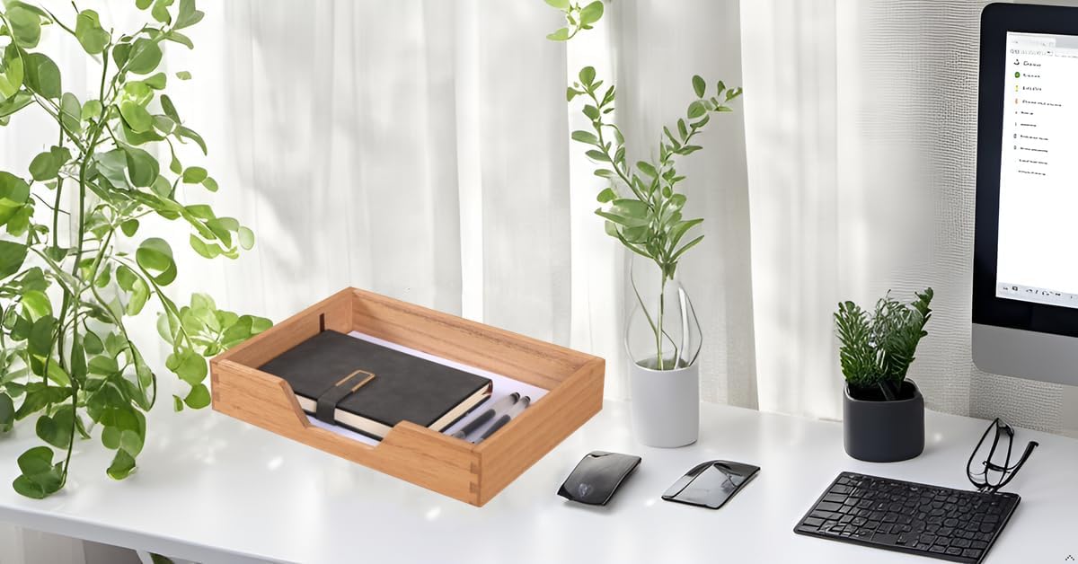 Wood Letter-Size Tray for Office Desktop Organizer - Wooden Front-Load Documents Tray for Mail, Paper, File, Magazine, Pen,Notebook Storage Paper Holder Trays Light(DGTU-LT)