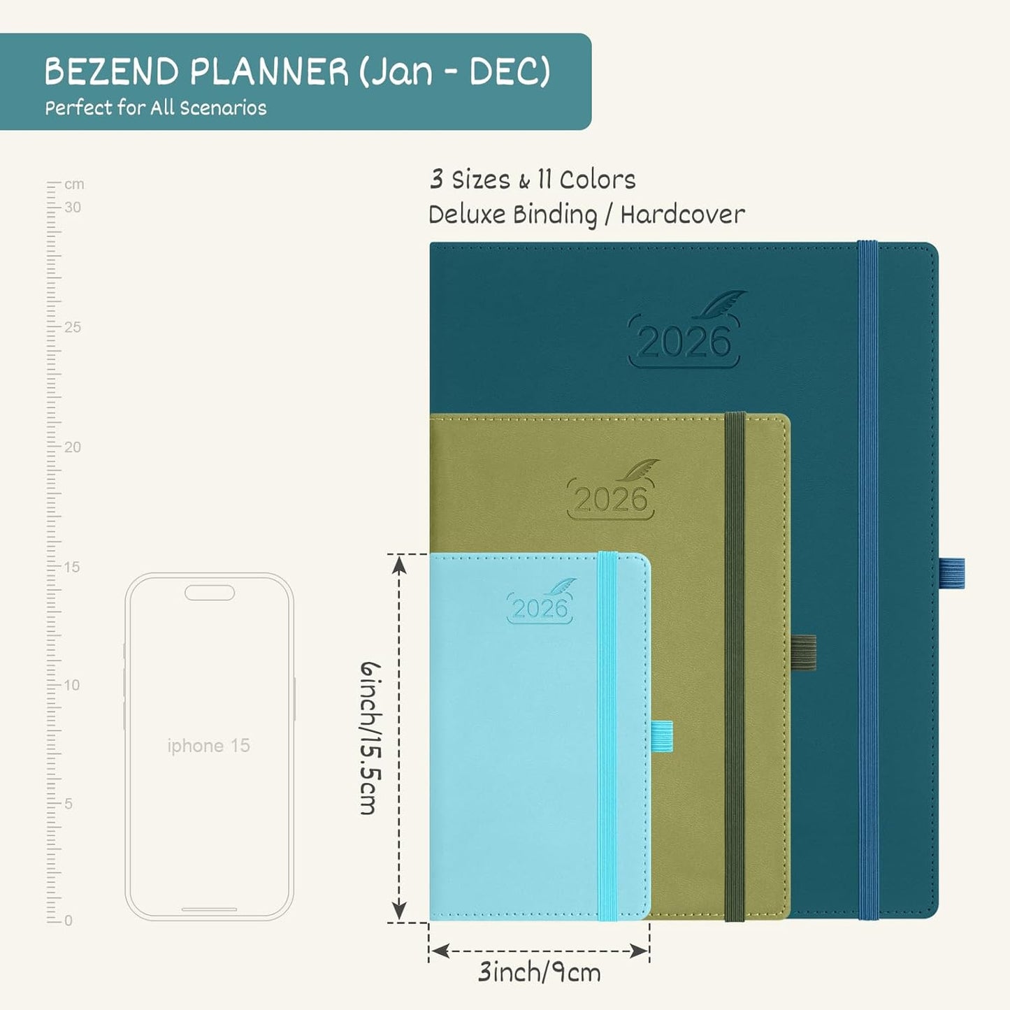 BEZEND Pocket Calendar 2026 Weekly and Monthly (3.5" x 6") Small Daily Planner for Purse (Jan-Dec) with Notes & Expenses, Inner Pocket, Pen Holder, Vegan Leather Hardcover - Orange