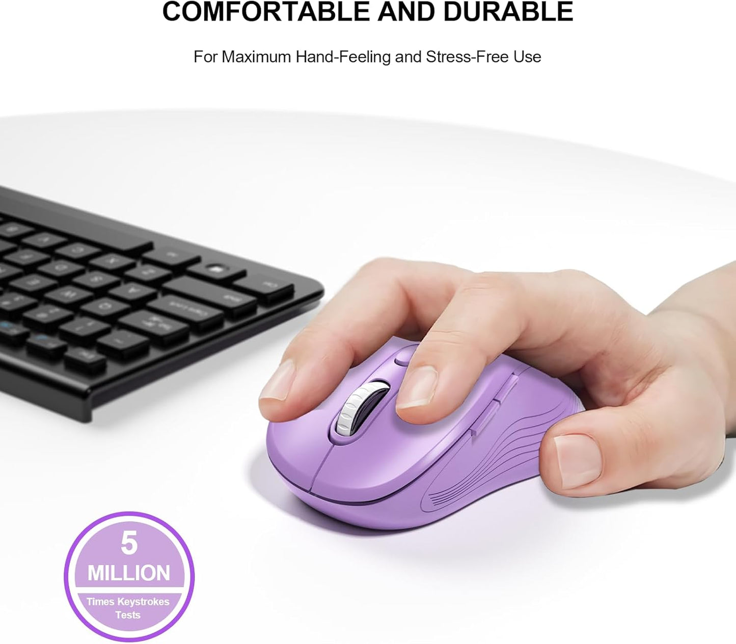 WisFox 2.4G Wireless Mouse for Laptop, Ergonomic Computer Mouse with USB Receiver and Type-C Adapter, 3 Adjustable Levels DPI, 6 Button Cordless Wireless Mice (Violate)