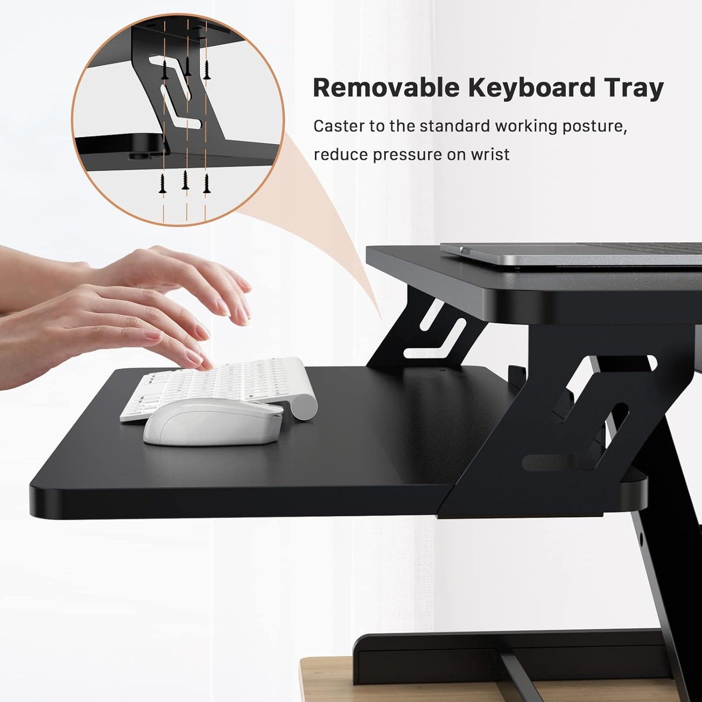 JOY worker Standing Desk Converter, 32" Wide Height Adjustable Sit Stand Up Desk Riser with Keyboard Tray, Desktop Workstation Riser for Home Office Computer Laptop, Particle Board, Black