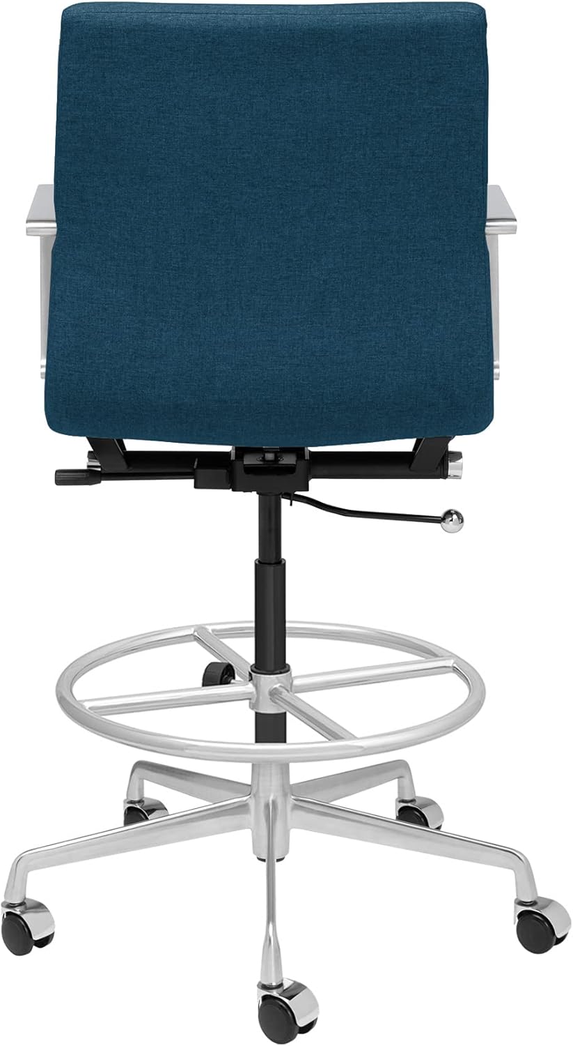 Laura Davidson Furniture SOHO II Ribbed Drafting Chair for Standing Desks, Standing Desk Chair - Ergonomically Designed, Draft Height, Arm Rest & Cushion, Made of Poly-Cotton Fabric,Dark Blue Fabric