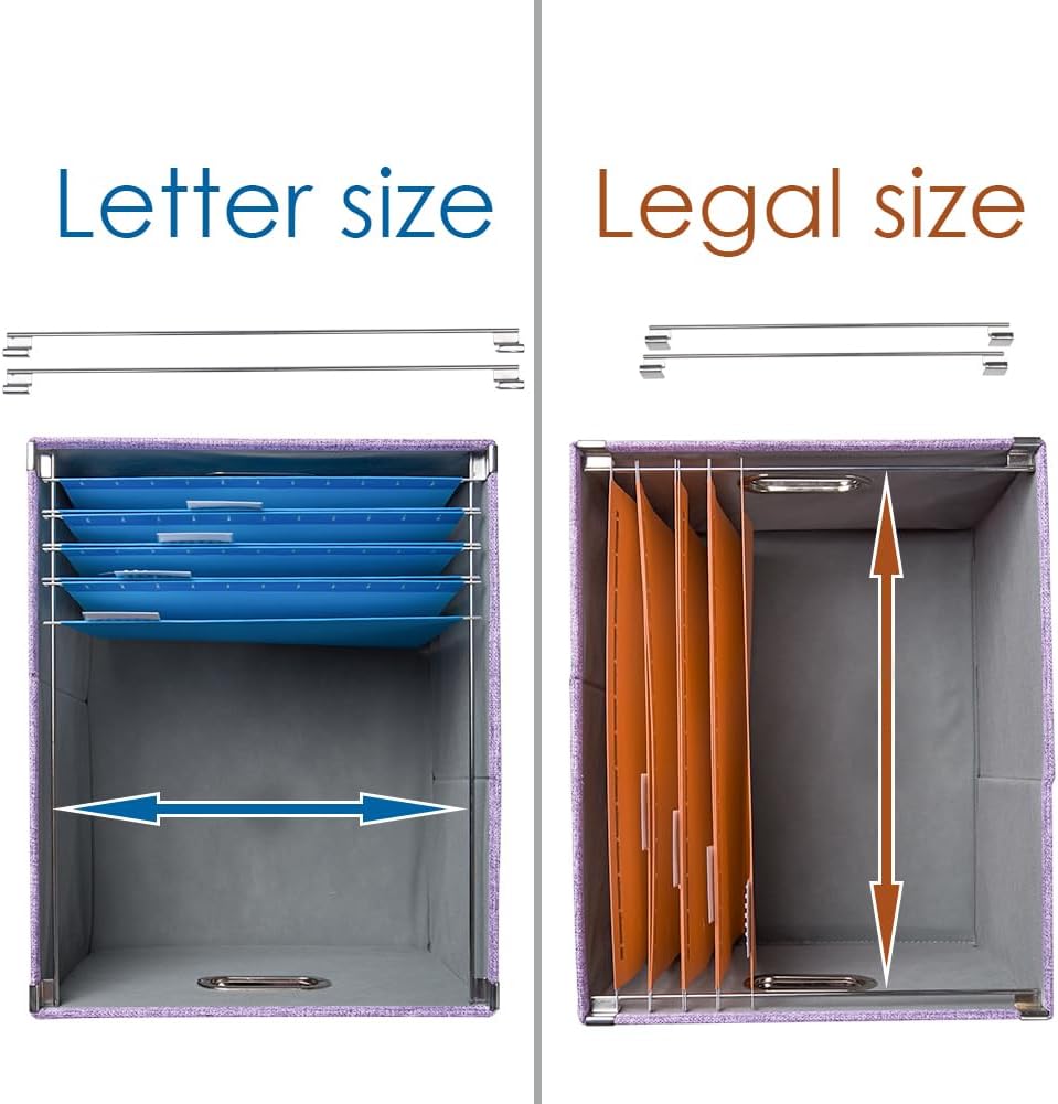 PRANDOM File Organizer Box - Set of 4 Collapsible Decorative Linen Filing Storage Hanging File Folders with Lids Office Cabinet Letter/Legal Size Purple 17.1x14x11.1 inch