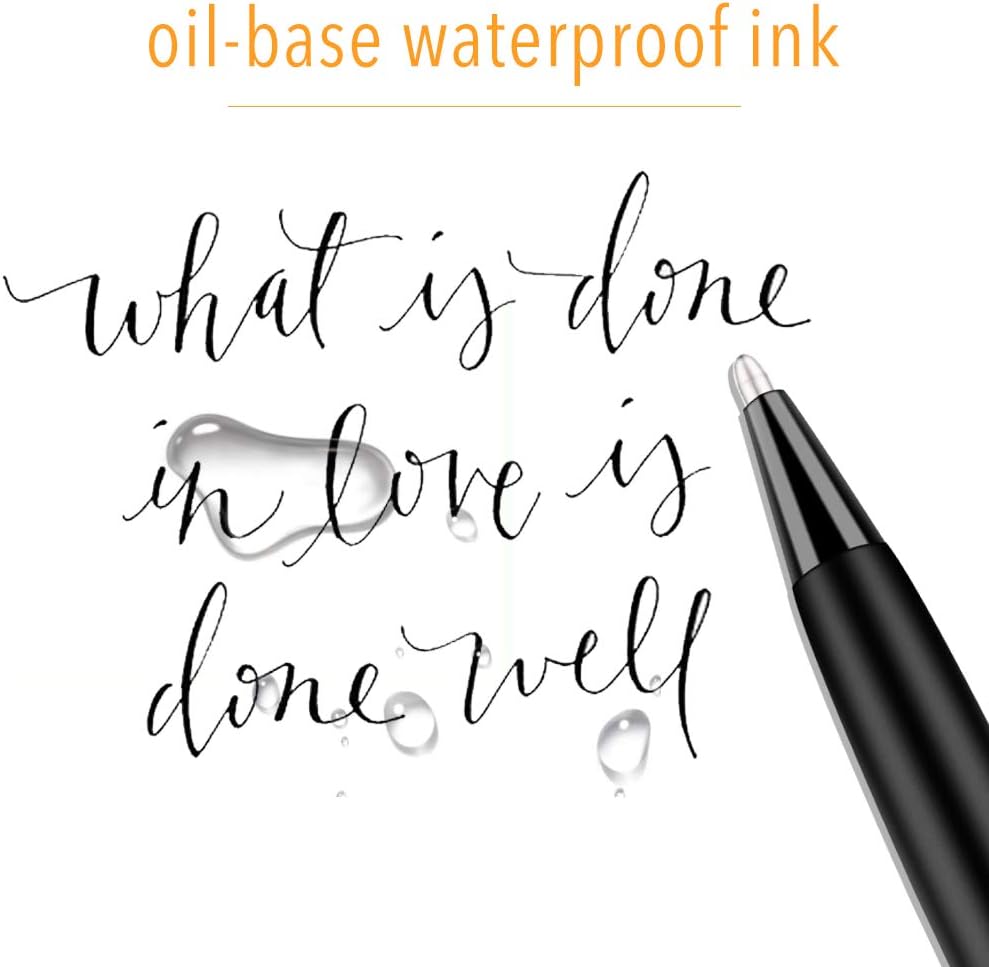 Unibene Slim Metallic Retractable Ballpoint Pens - Matte Black, Nice Gift for Business Office Students Teachers Wedding Christmas, Medium Point(1 mm) 6 Pack-Black ink