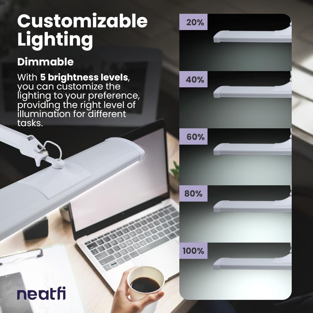 Neatfi 3,500 Lumens Ultra Task Lamp, 26 Inches Metal Lamp, Dimmable, 45W, 270 Pcs SMD LEDs, Desk Light for Home, Office (Non-CCT with Base, White)