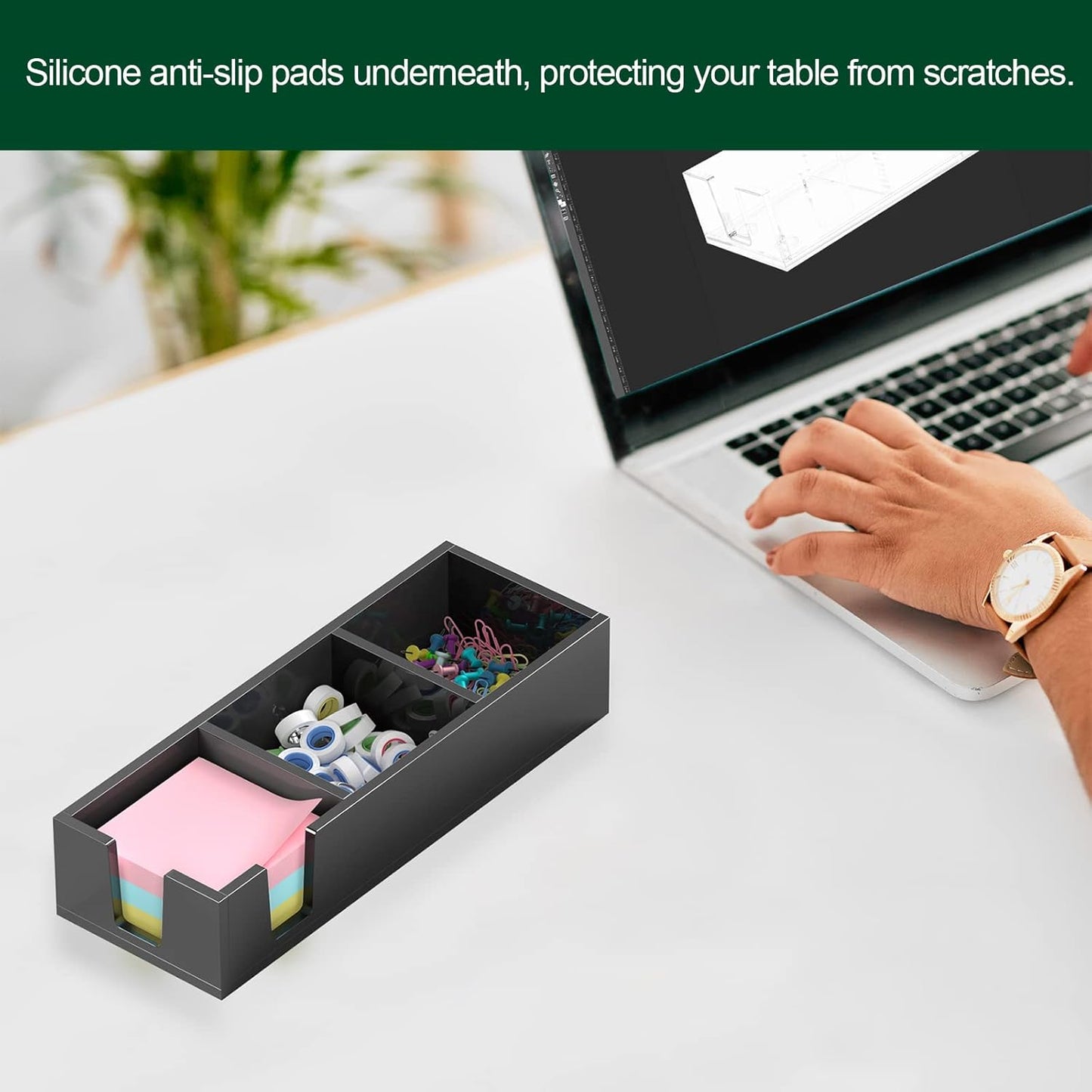 Acrylic Sticky Note Holder, Self-Stick Note Pad Holder W/O Pads - Note Dispenser Memo Pad Holder Desk Organizer for School Office Home (3''x3'' 3IN1 Black)