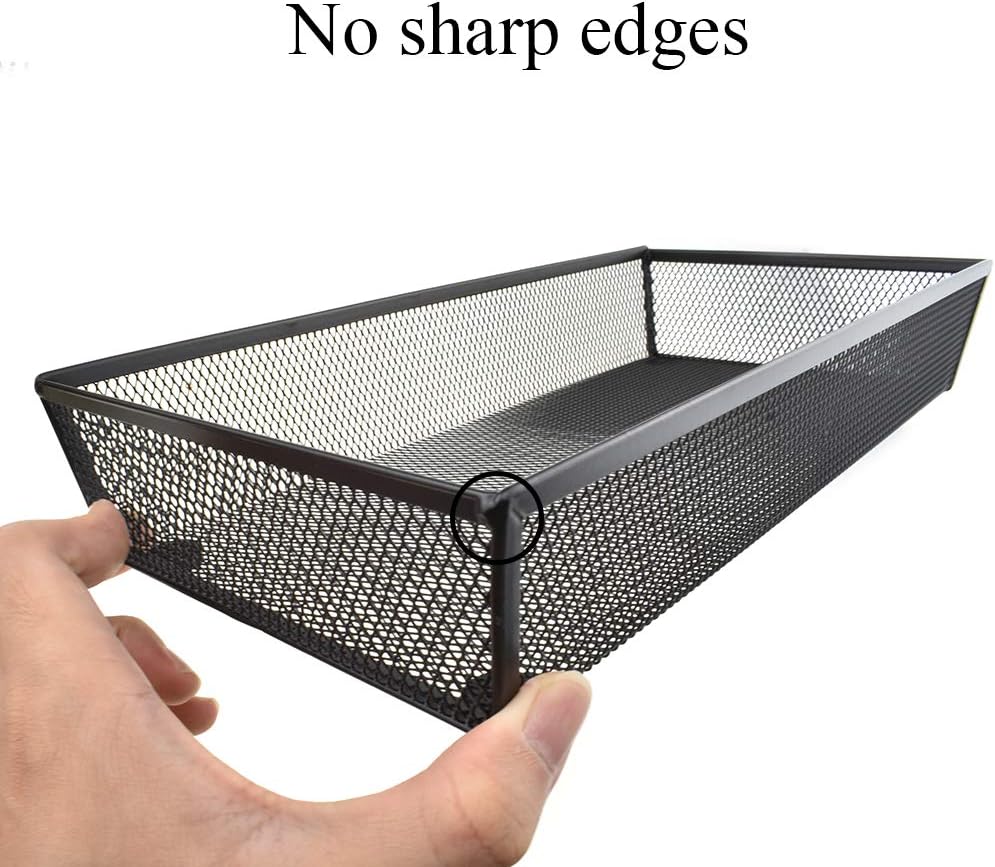 HAHIYO Stackable Mesh Tray Cup 12 x 6 x 2 inches Sturdy Container for Desk Drawer Organizer Collection for Home Office School kitchen Soft Foam Feet No Sharp Edges 1 Pack Black