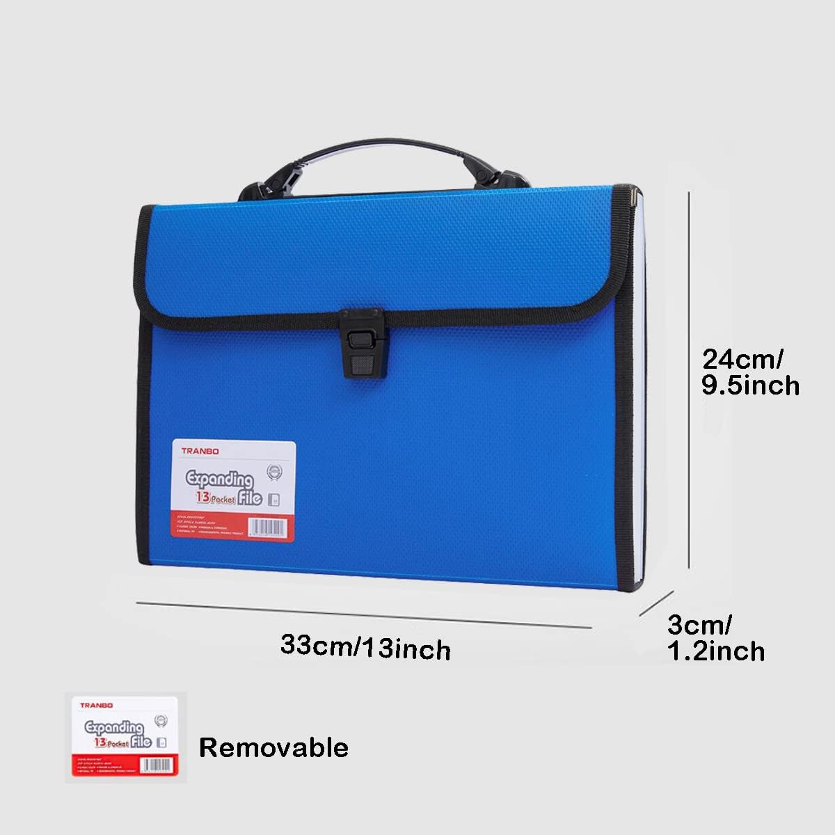 12 Pockets Letter Size/A4 Accordion File Organizer with Handle, TRANBO Expanding File Folder, Portable Paper Organizer, Expandable Plastic Document Organizer for Travel School Office - Blue