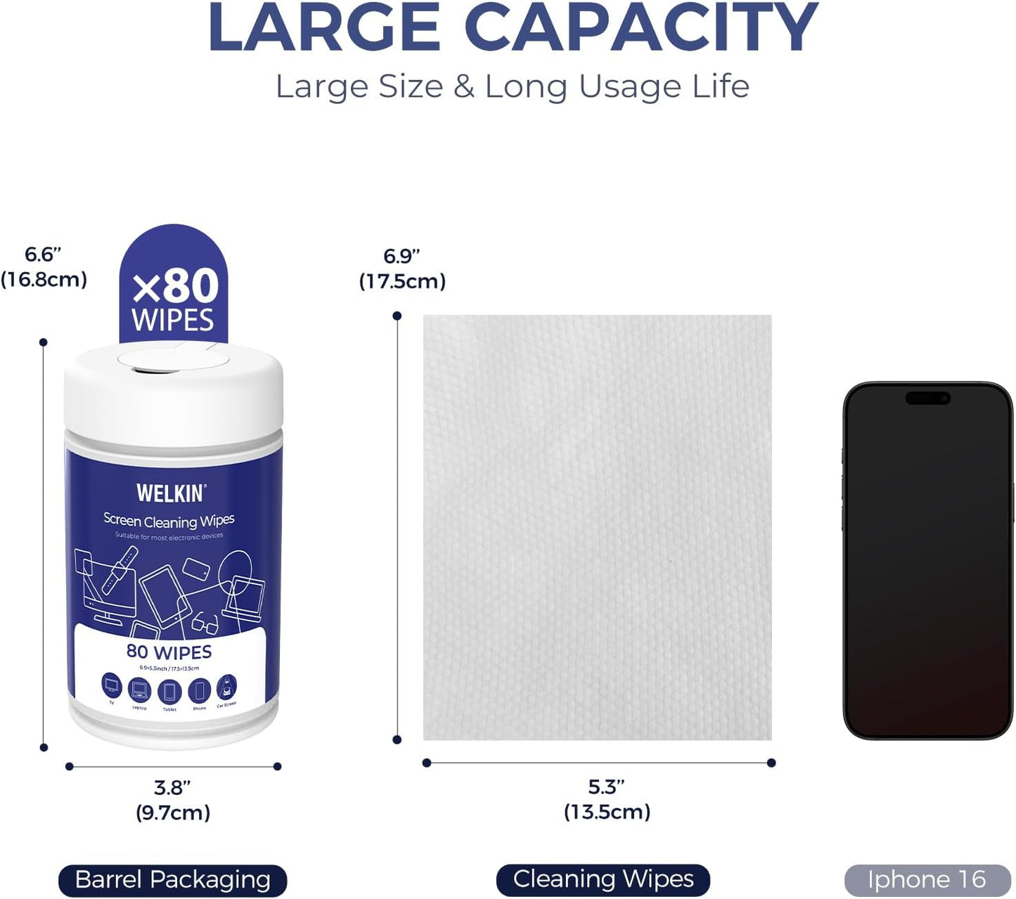 WELKIN 80 Electronics Cleaning Wipes - Non Toxic Screen Cleaner, Streak Free Touchscreen Cleaning for All Phones, Laptop, Computer, TV and Car,1 X Microfiber Cloth Included