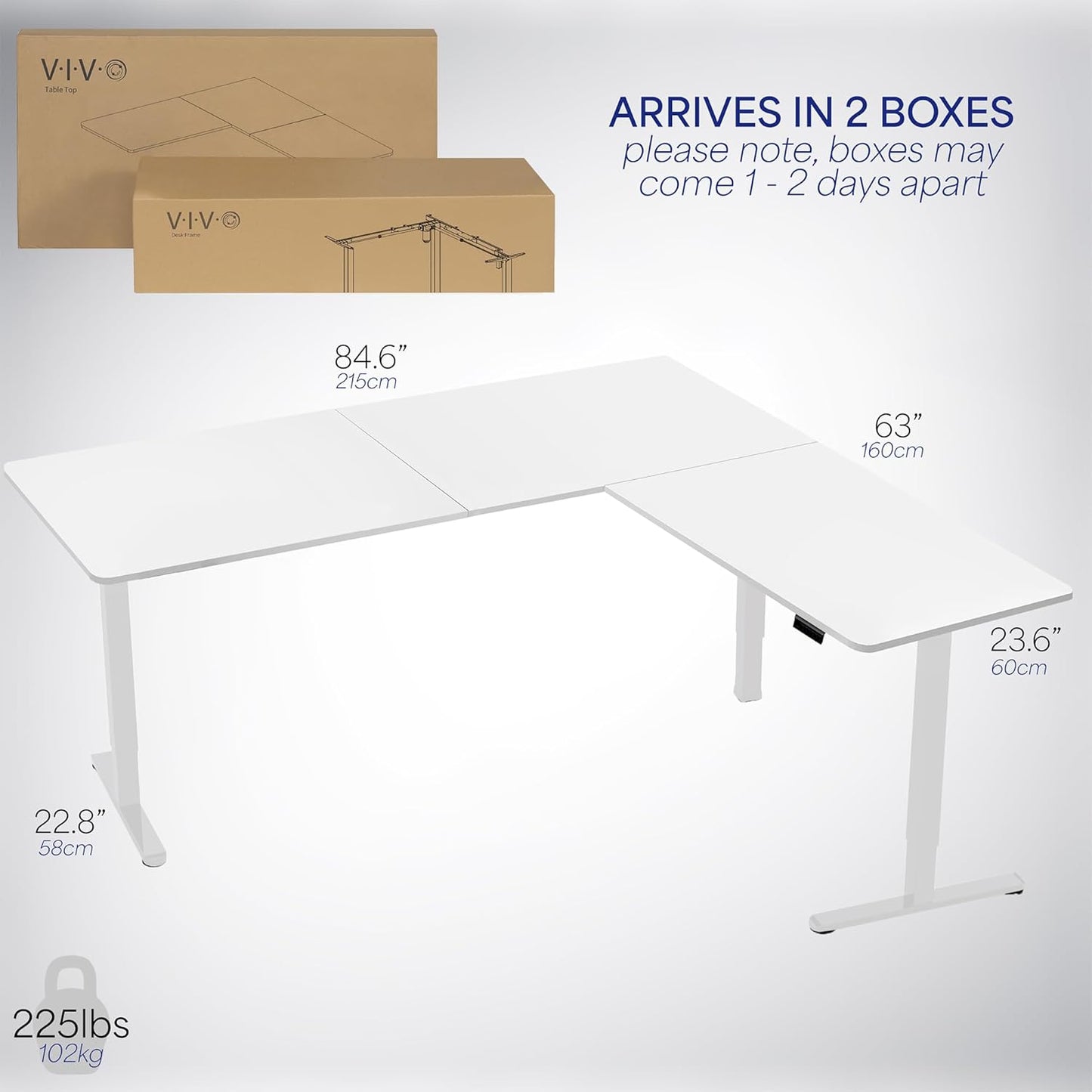 VIVO Electric Corner L-Shaped 84 x 63 in Standing Desk, Memory Height Adjustment, White Top White Frame, DESK-E3CTWW-84
