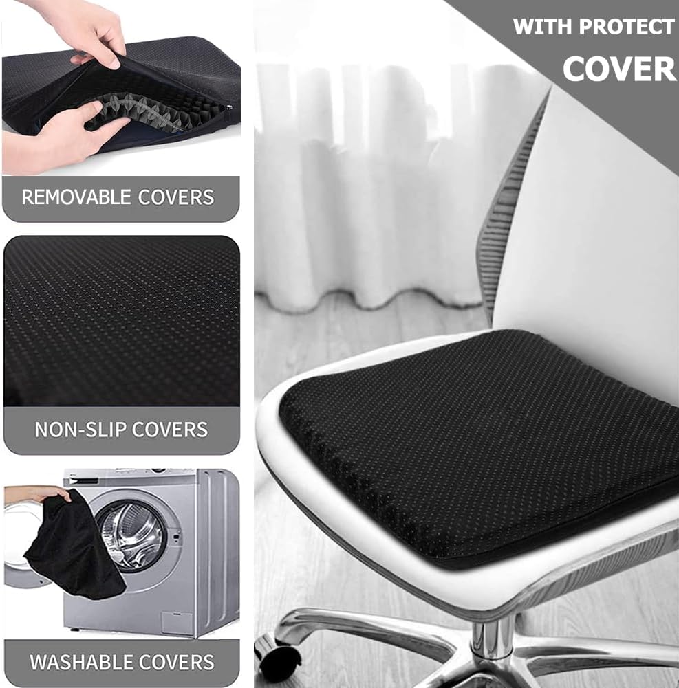 Gel Seat Cushion, 19x19inch Super Large Gel Cushion Pressure Pain Relief Seat Cushion for Long Sitting, Soft Breathable Gel Chair Pads for Home Office Wheelchair Car Seat (Black)