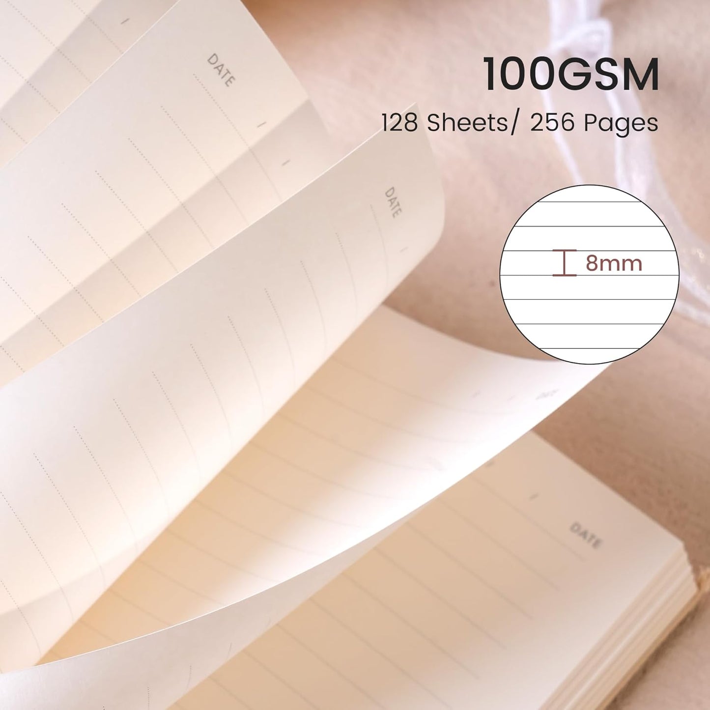 CAGIE Lined Journal Notebook for Women Girls, A5 Hardcover Linen Journals For Writing 256 Pages, Aesthetic Womens Diary, Gifts 8.3'' x 5.7'' Beige