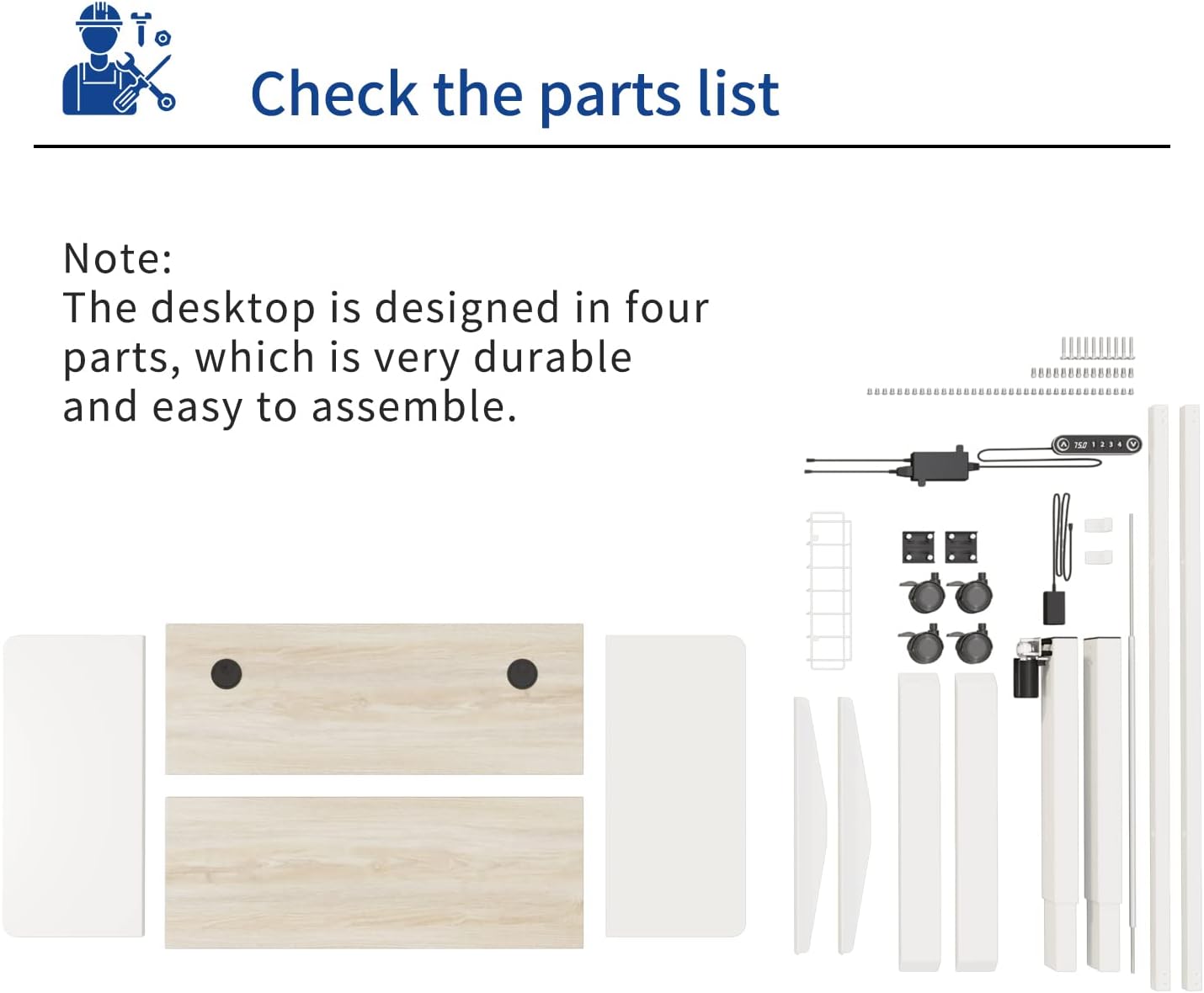 Electric Height Adjustable Standing Desk, 55 x 24 inches Sit - Stand Desk for Work or Home Office Push Button Memory Settings Oak+White Splice Board/White Frame