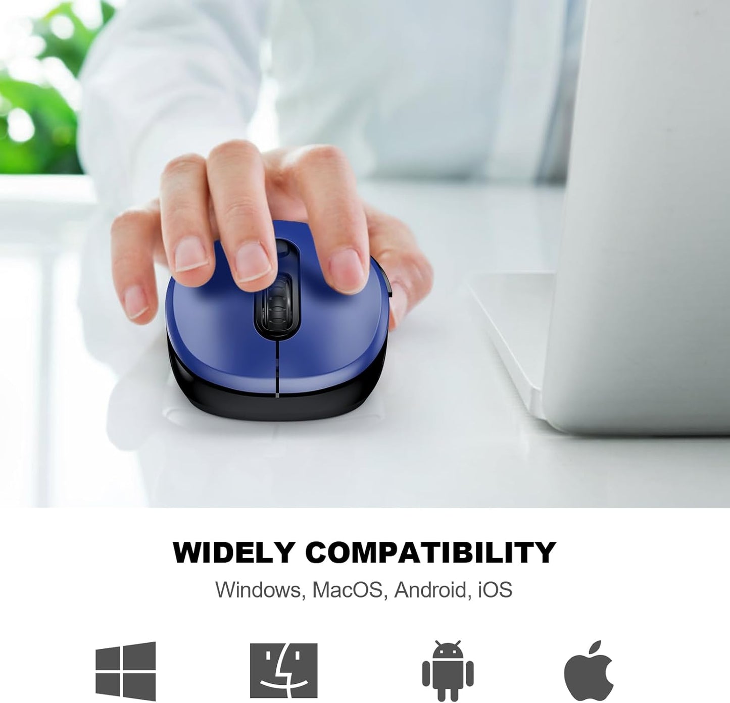 WisFox 2.4G Wireless Mouse for Laptop, Ergonomic Computer Mouse with USB Receiver and Type-C Adapter, 3 Adjustable Levels, 6 Button Cordless Wireless Mice for Windows Mac PC Notebook (Blue)