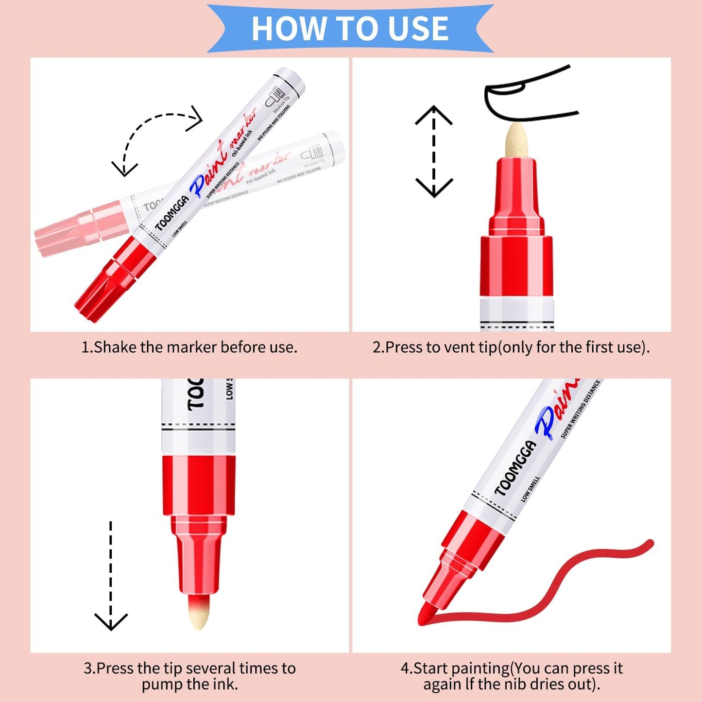 Red Paint Pens Permanent Paint Markers - 24 Pack Oil Based Marking Pens, Medium Point, Quick Drying and Waterproof for Rock Painting Car Tyre Metal, Plastic, Canvas, Wood, Glass