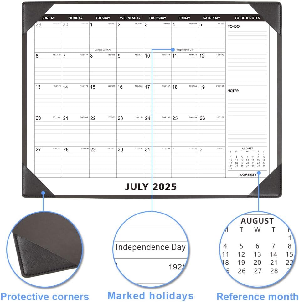 Large Desk Calendar 2025-2026 with Desktop Mat, KOPEESY 22" x 17" Desktop Calendar, 18 Months From July 2025 to December 2026, Office Supplies Desk Blotter Calendar for Home School and Office